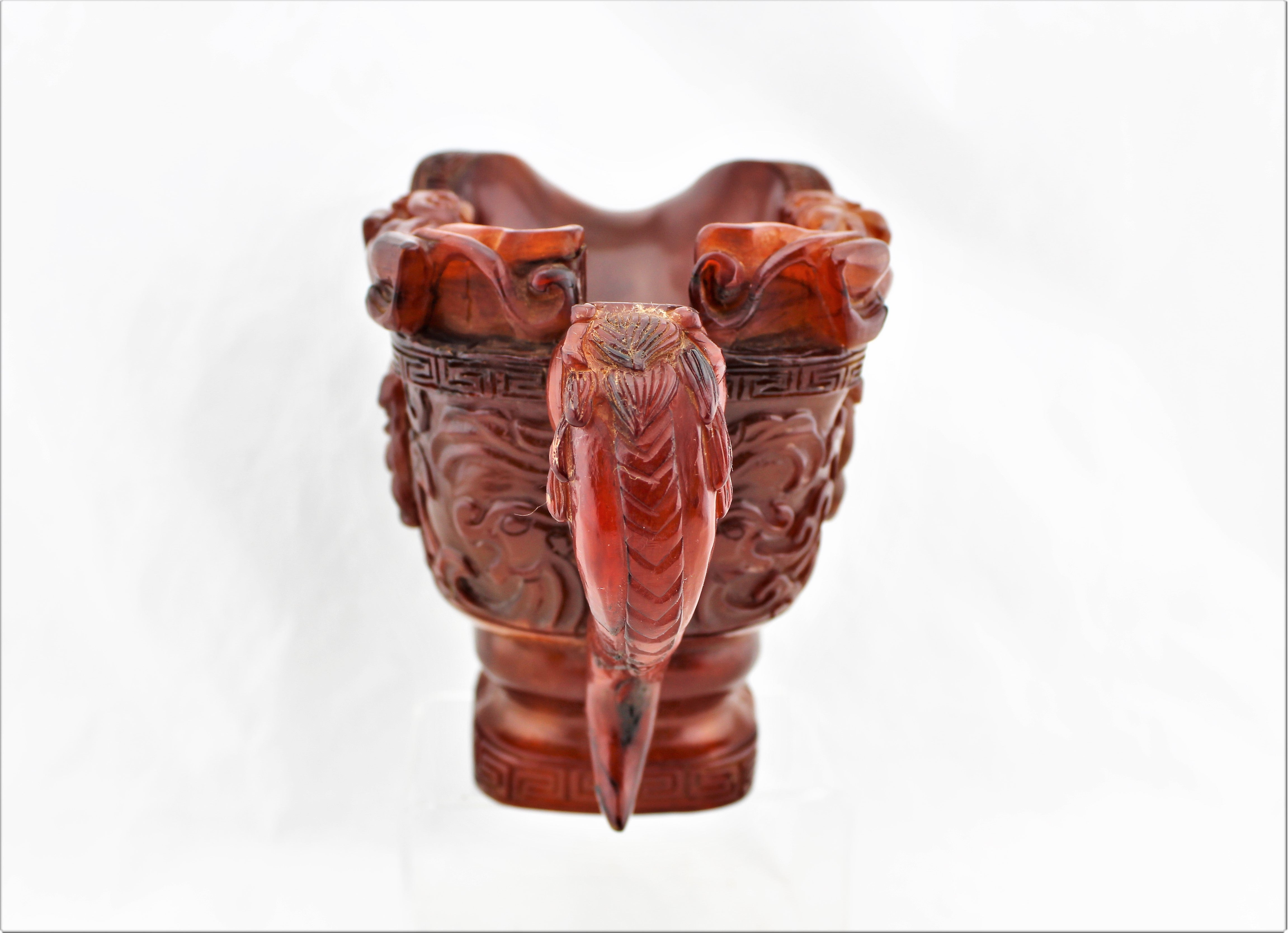 Carved Ox Horn Dragon Cup