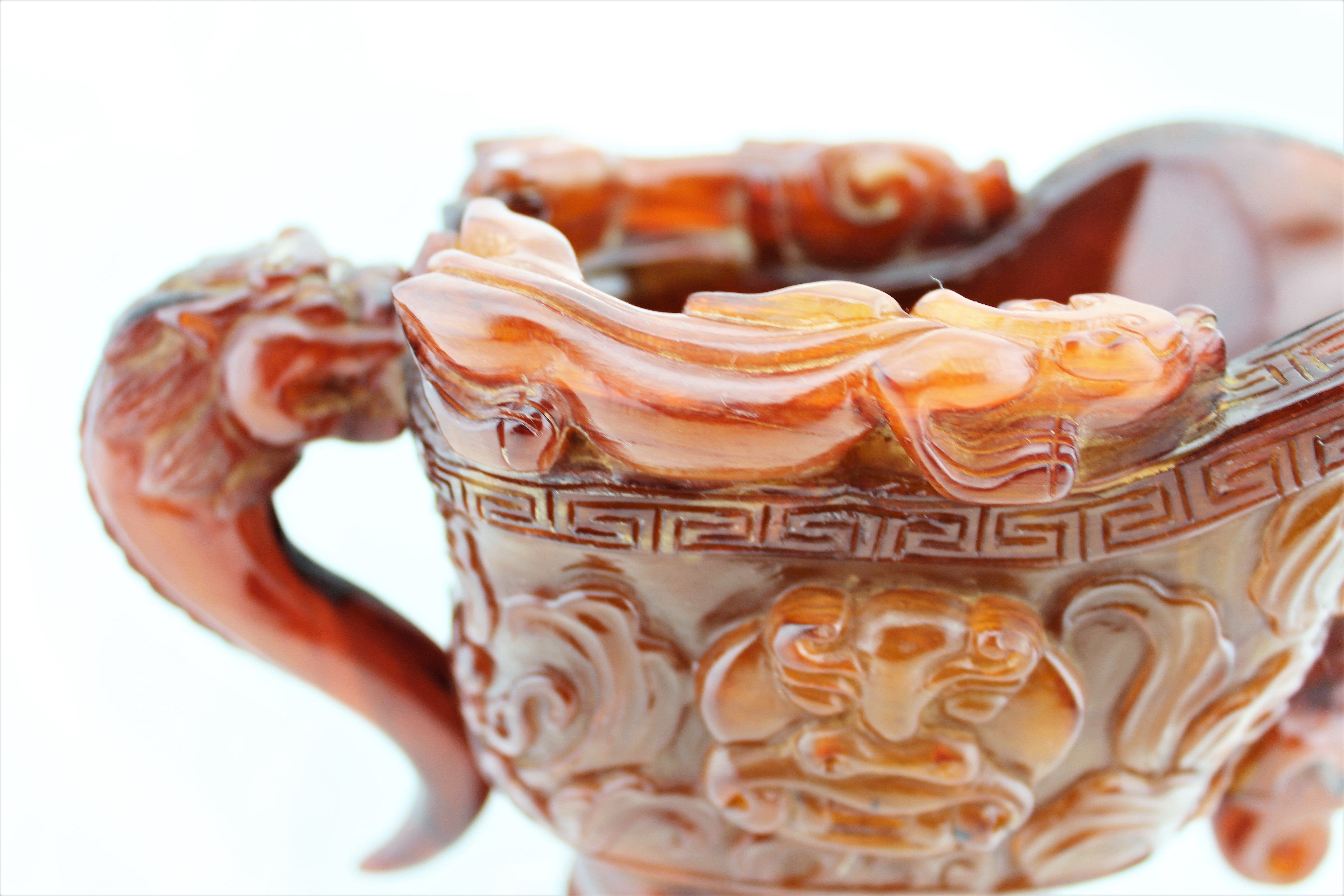 Carved Ox Horn Dragon Cup