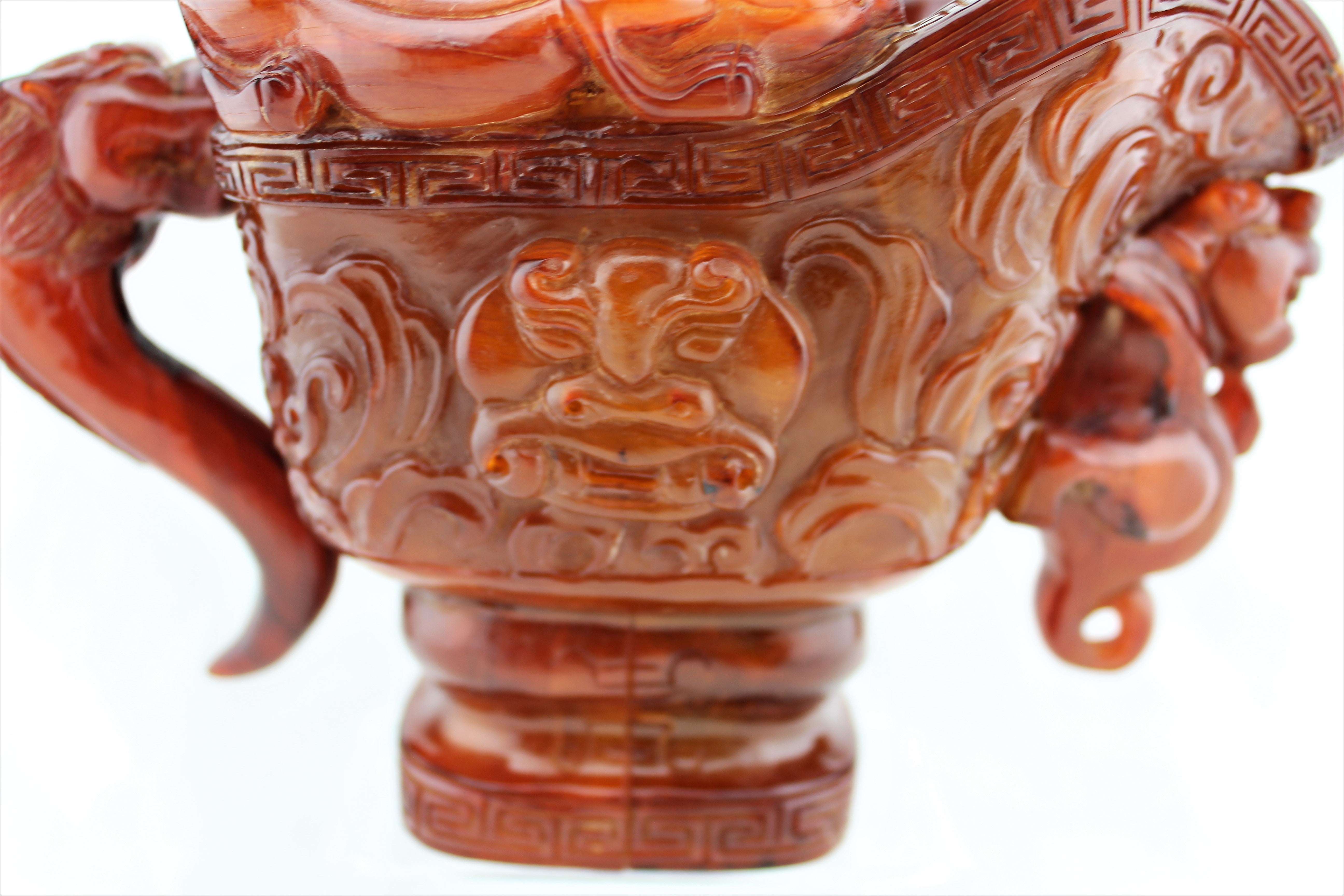 Carved Ox Horn Dragon Cup