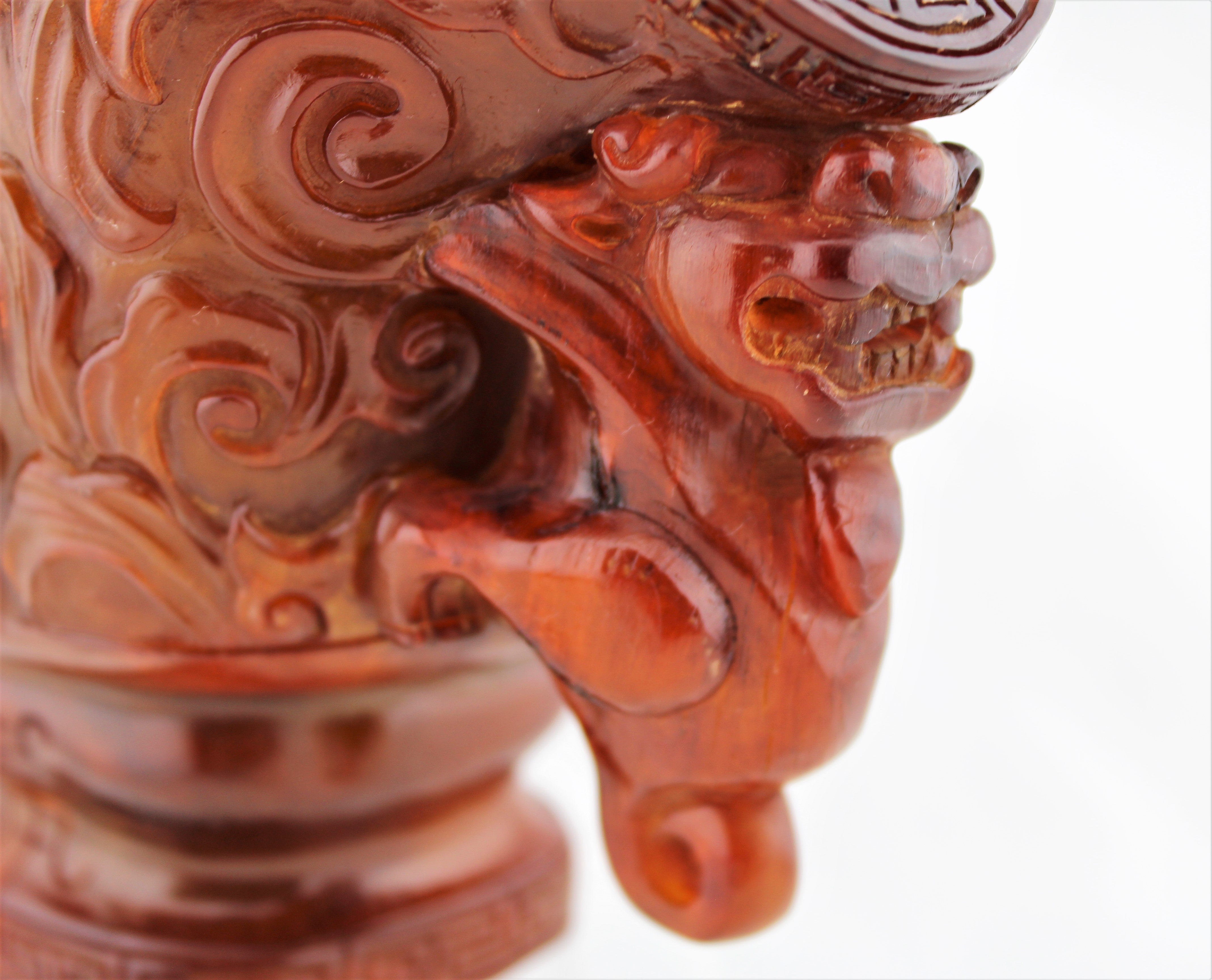 Carved Ox Horn Dragon Cup