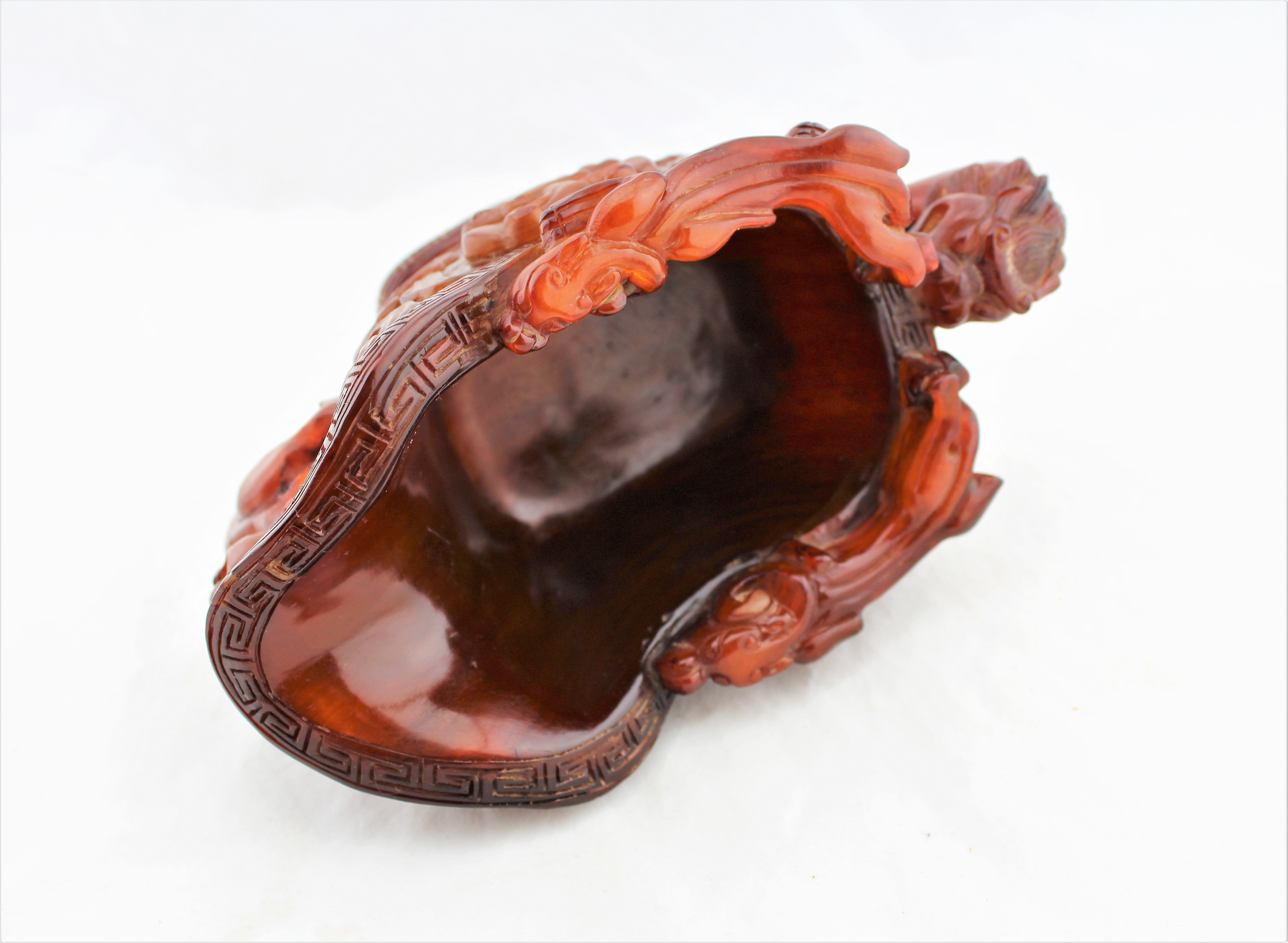 Carved Ox Horn Dragon Cup