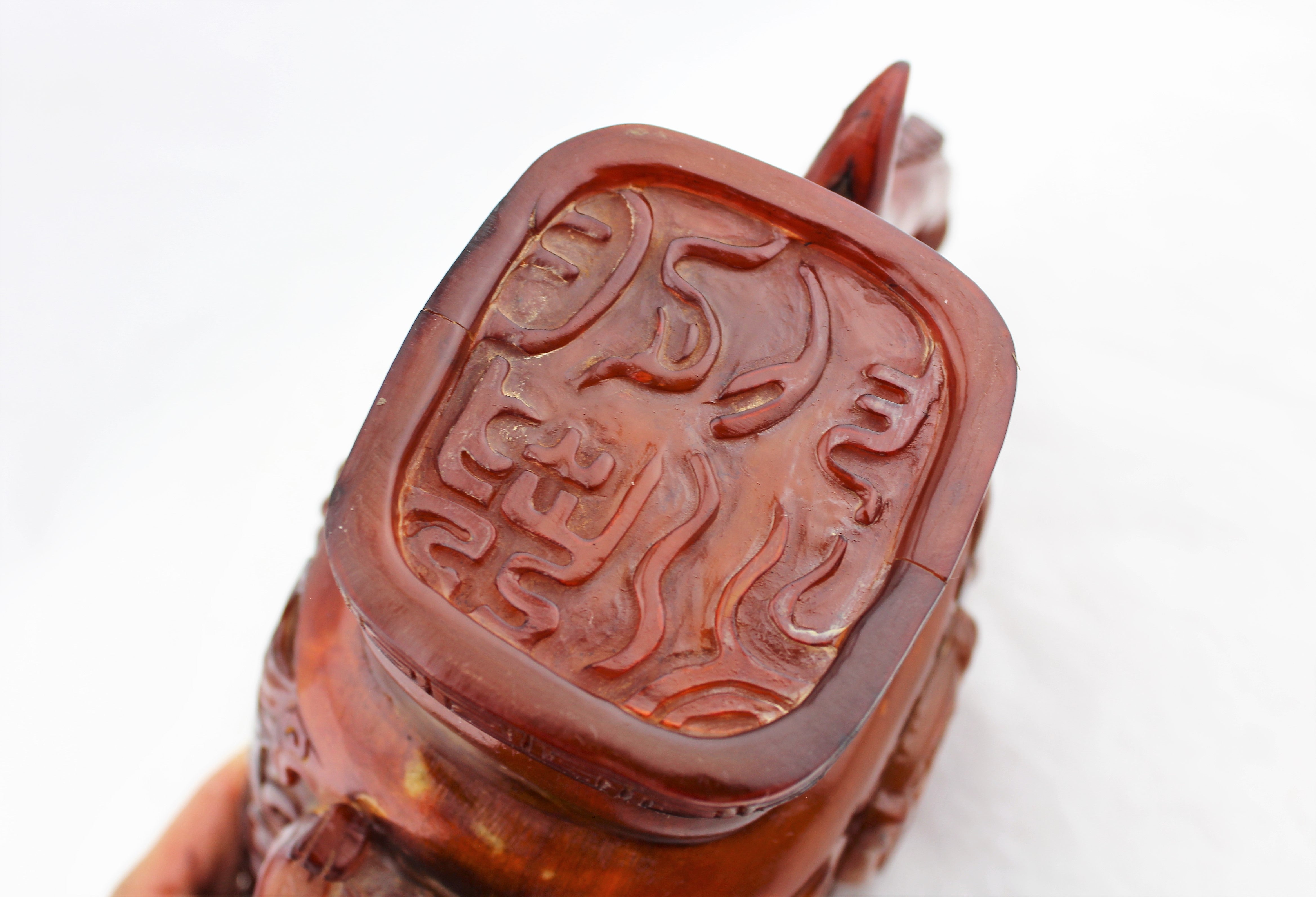 Carved Ox Horn Dragon Cup