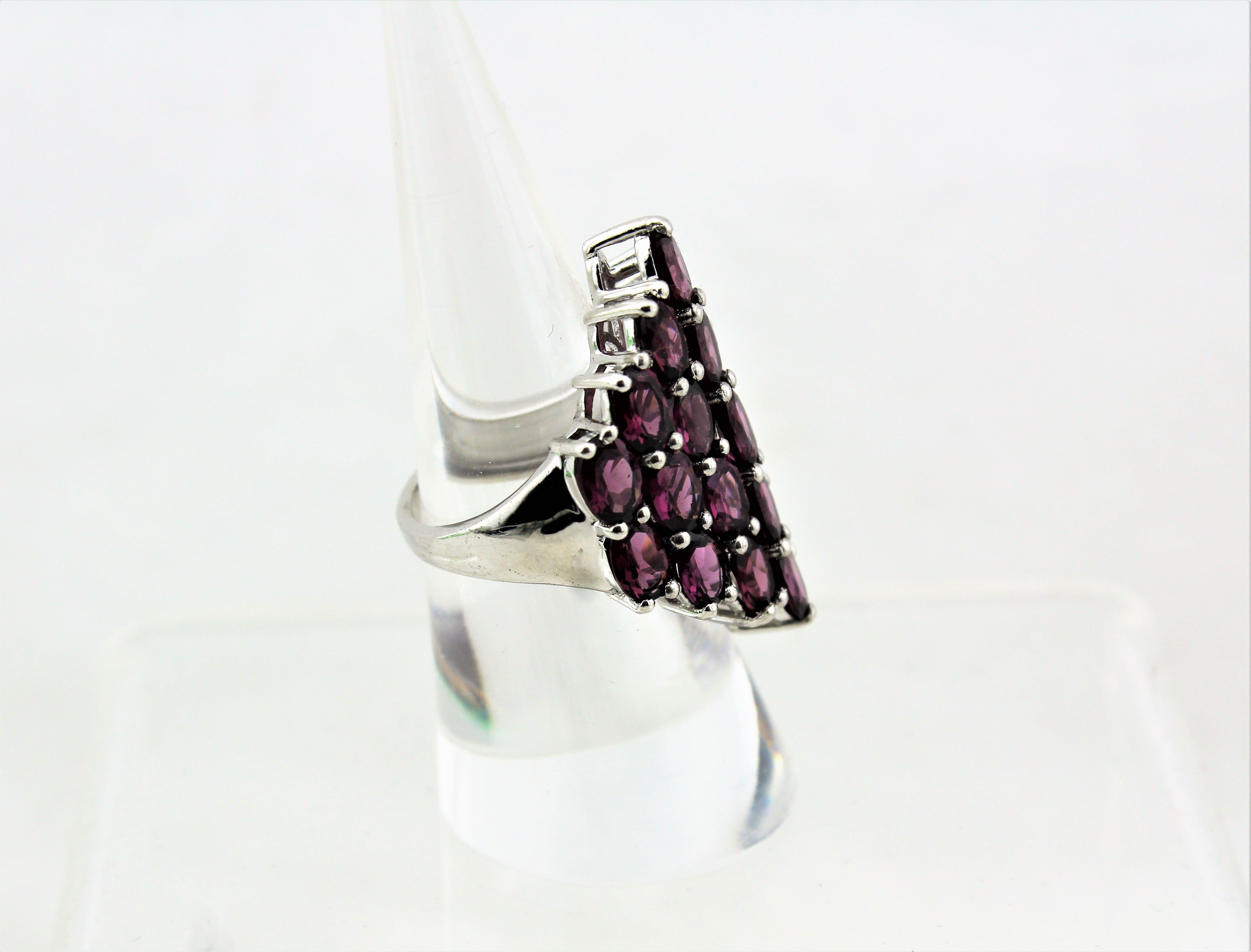 Sterling Silver Oval Cut Rhodolite Cluster Ring