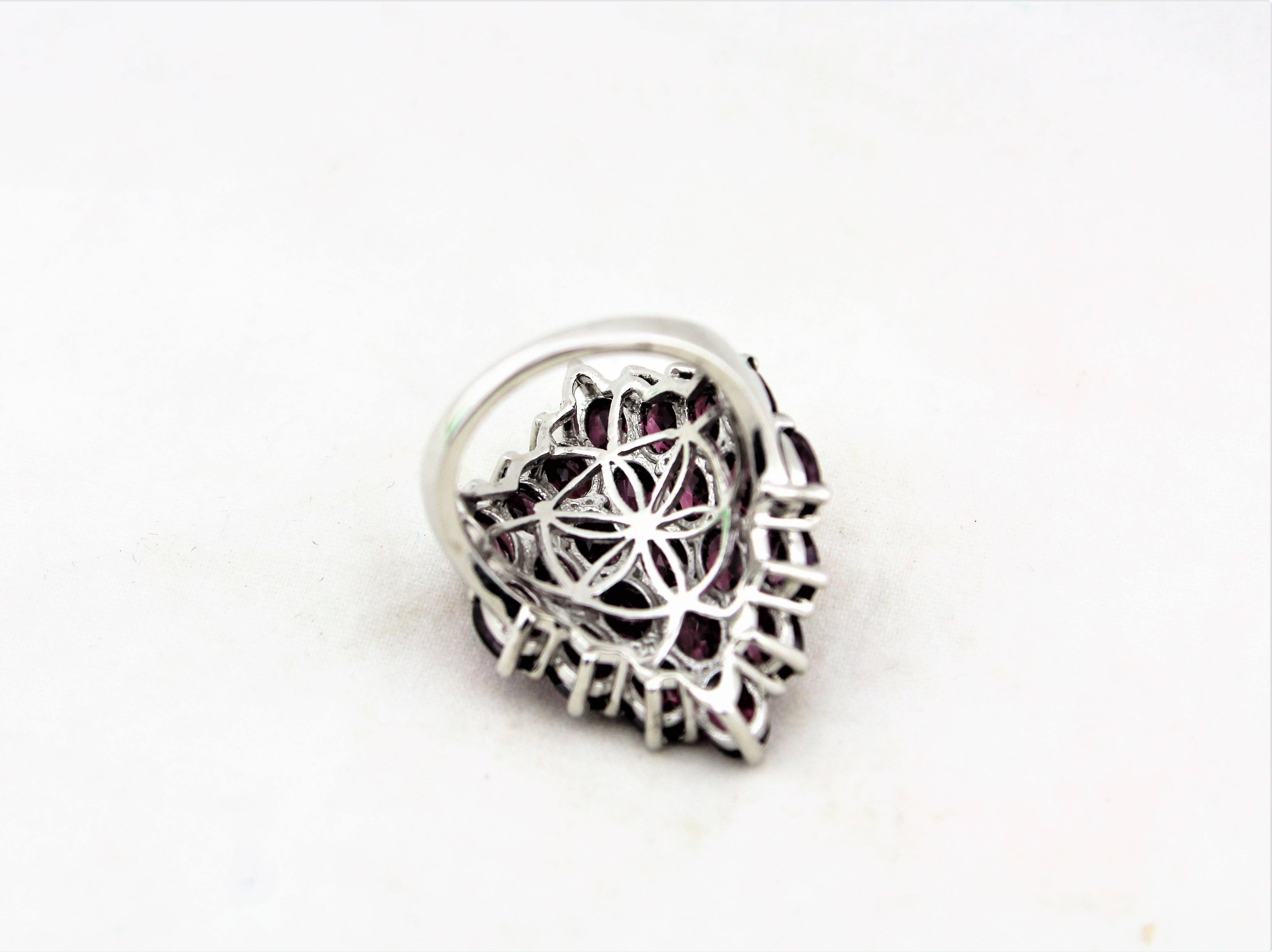 Sterling Silver Oval Cut Rhodolite Cluster Ring