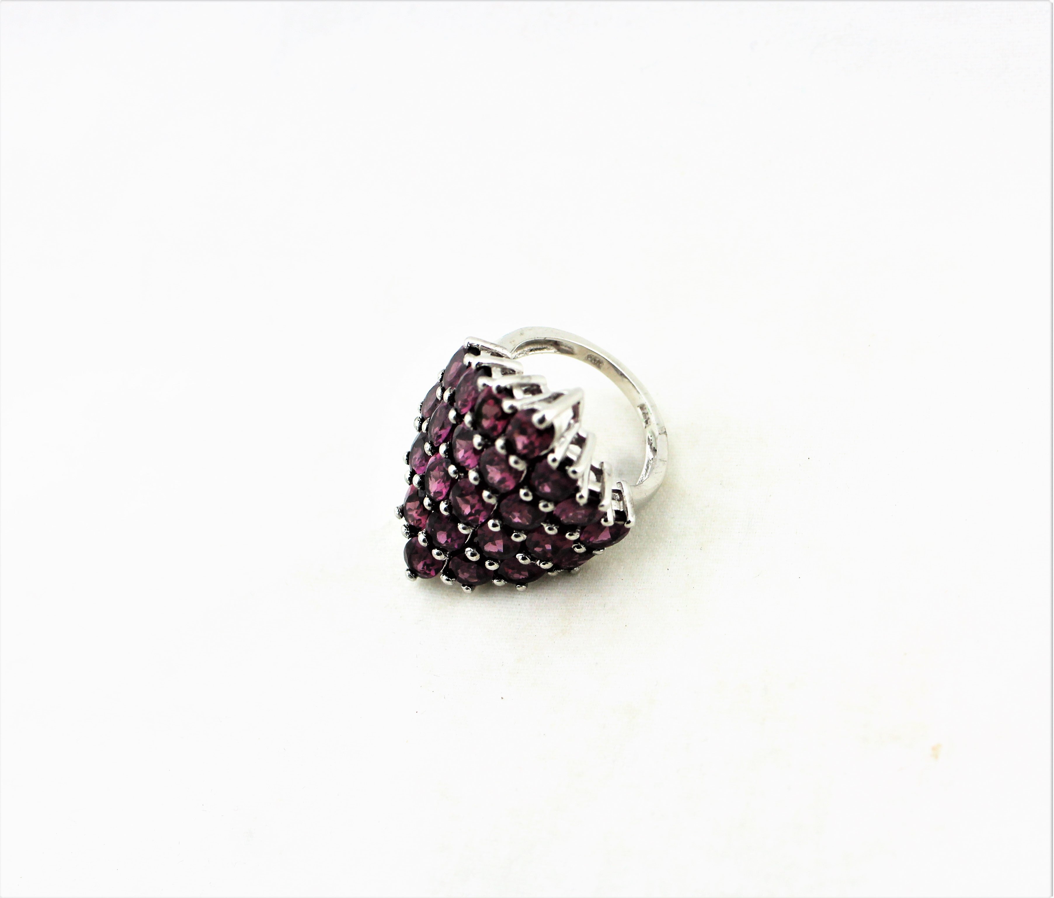 Sterling Silver Oval Cut Rhodolite Cluster Ring