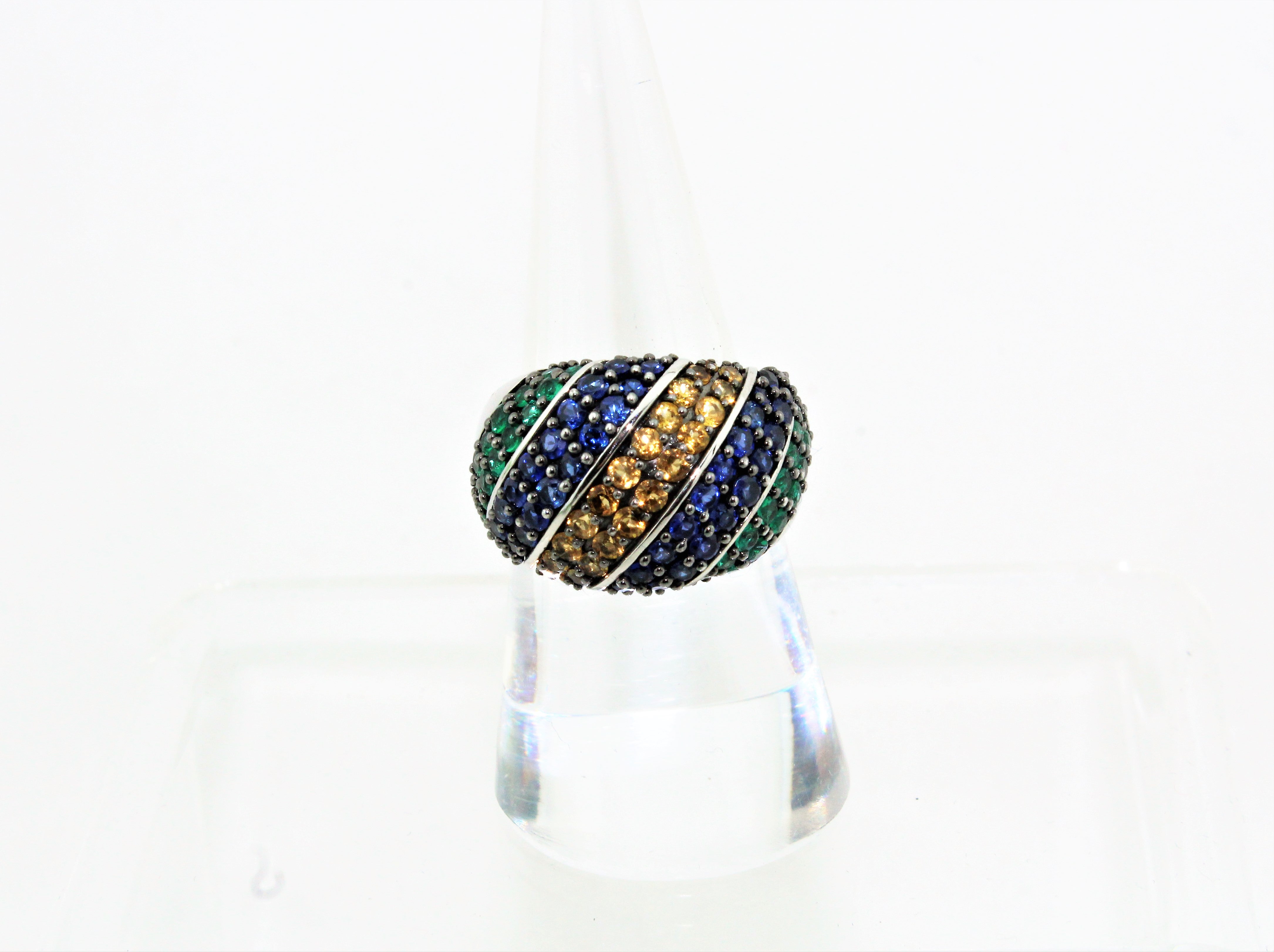 Sterling Silver Multicolor Pave Cocktail Ring