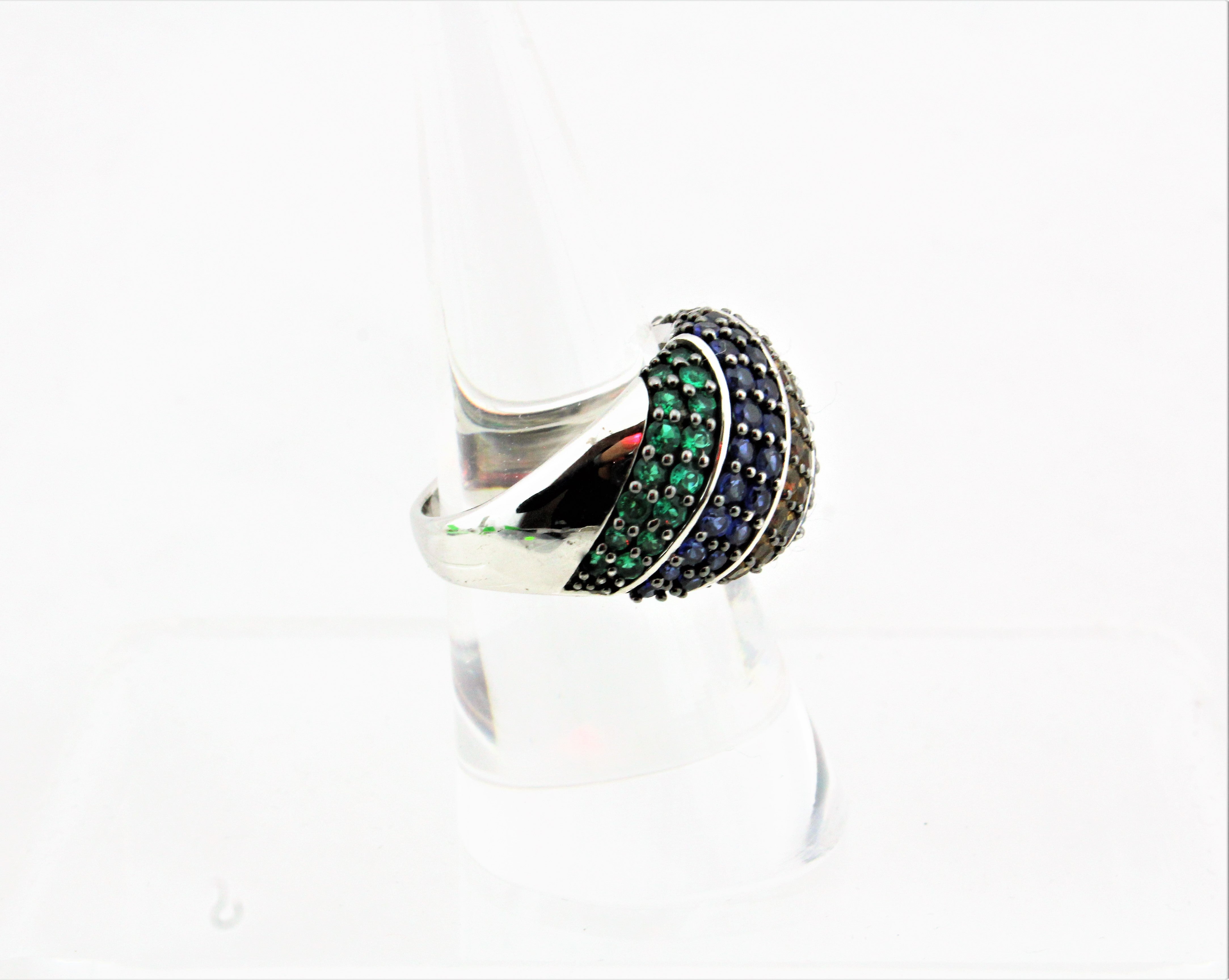 Sterling Silver Multicolor Pave Cocktail Ring