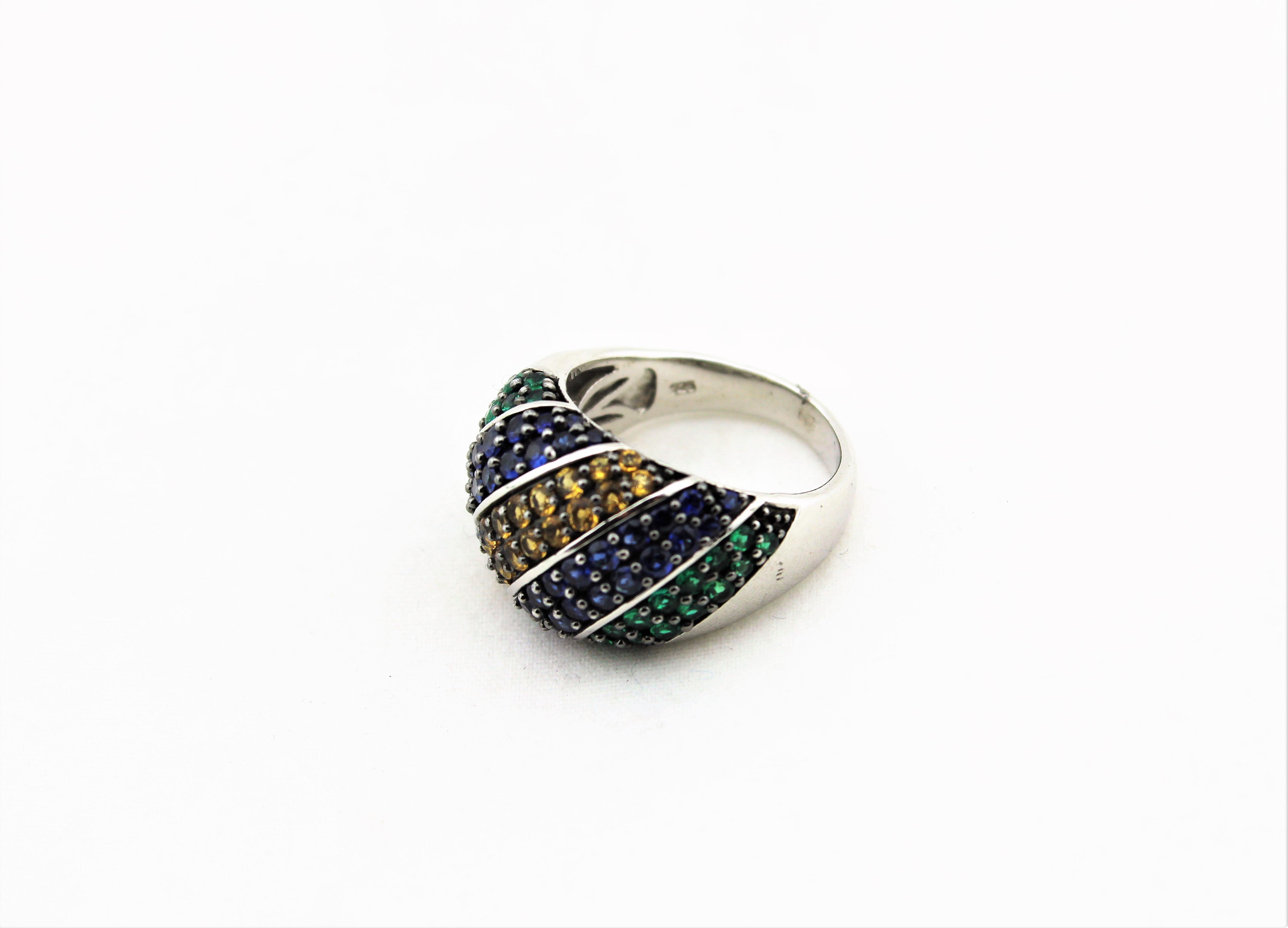 Sterling Silver Multicolor Pave Cocktail Ring
