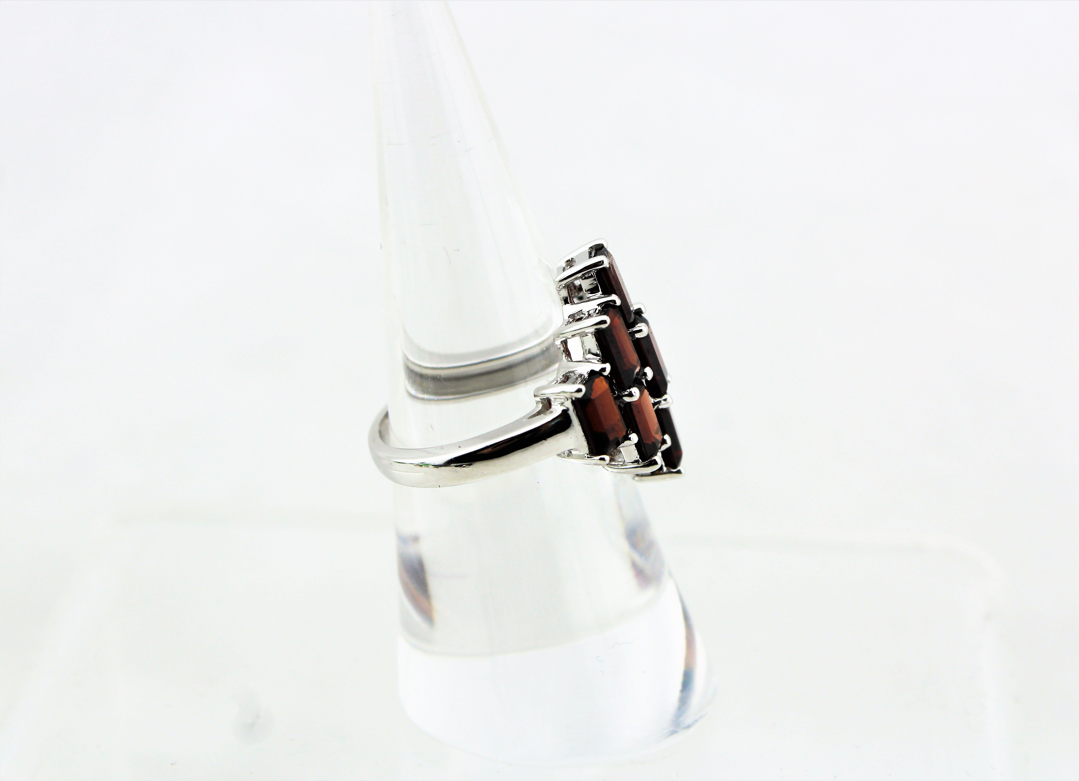 Sterling Silver Baguette Cut Garnet Cluster Ring