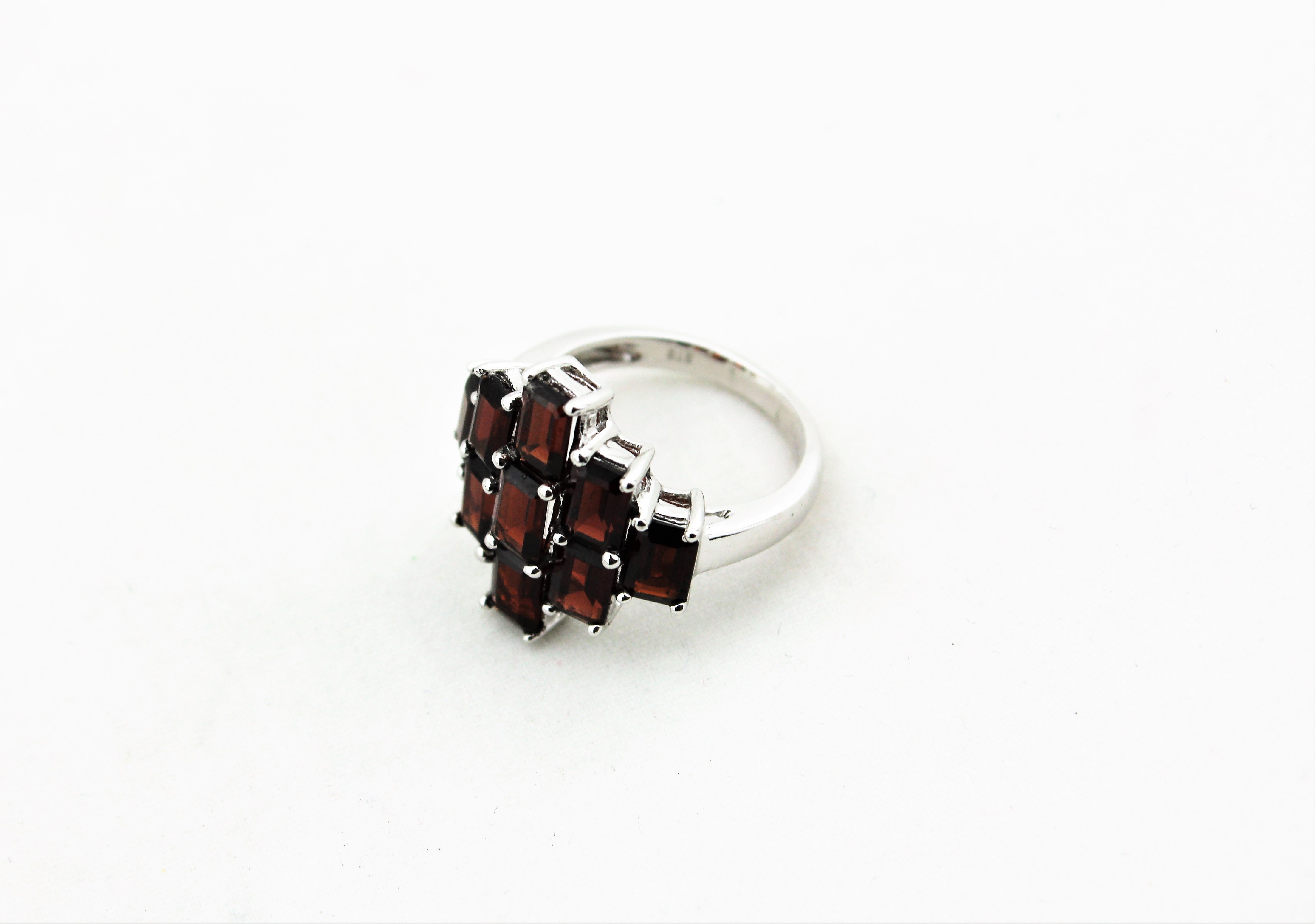 Sterling Silver Baguette Cut Garnet Cluster Ring