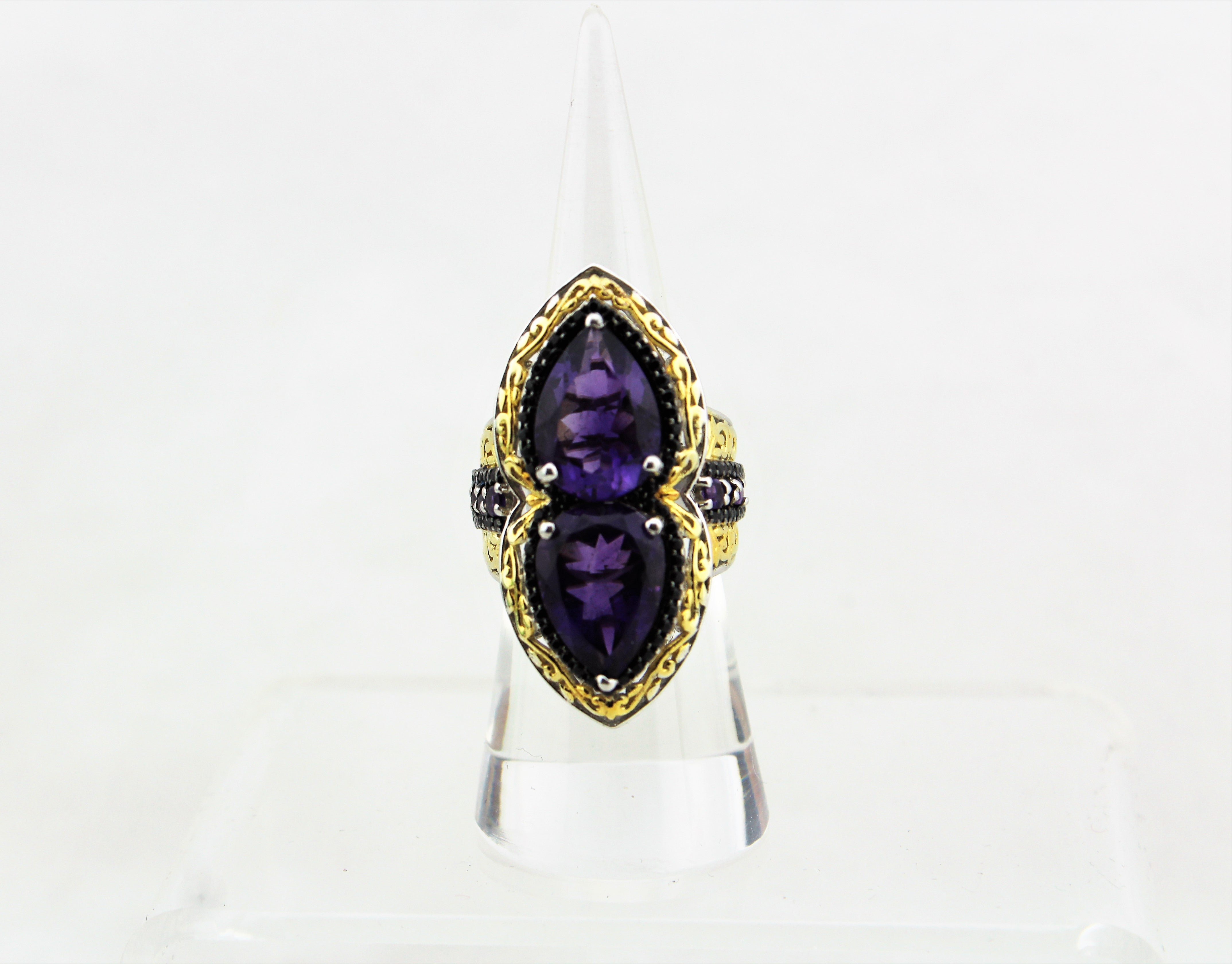 Sterling Silver Double Pear Cut Amethyst Ring