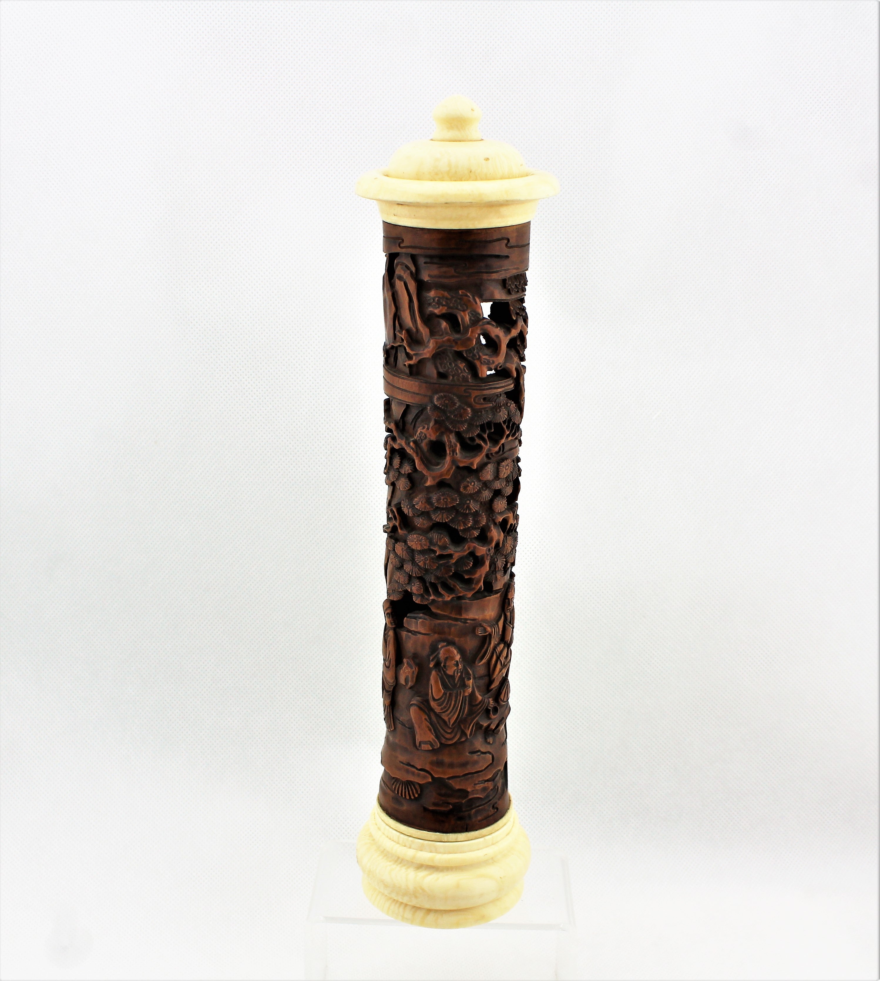 Vintage Boxwood and Bone Incense Storage Tube