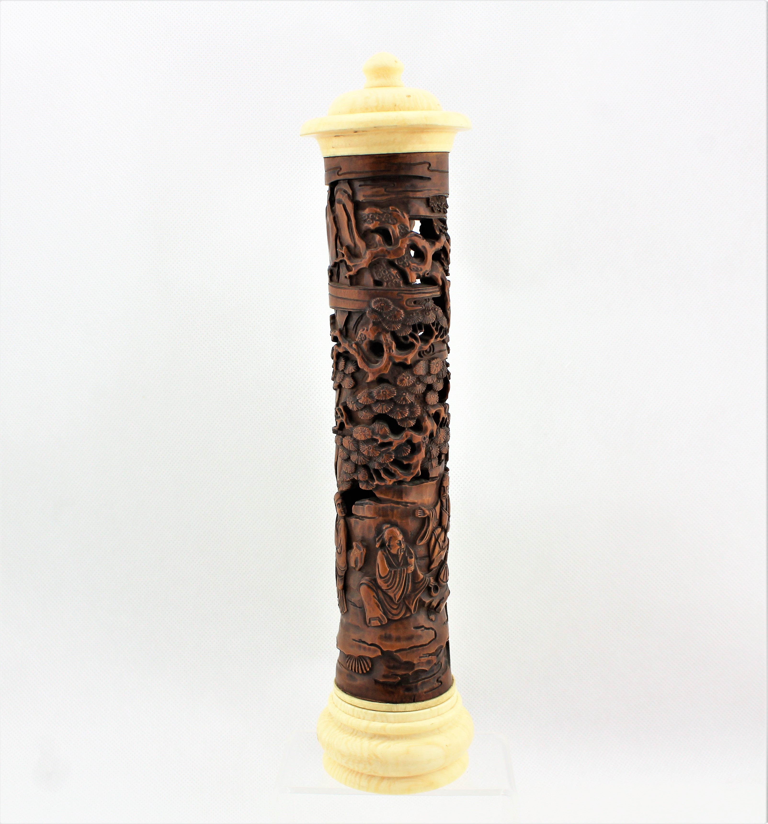 Vintage Boxwood and Bone Incense Storage Tube