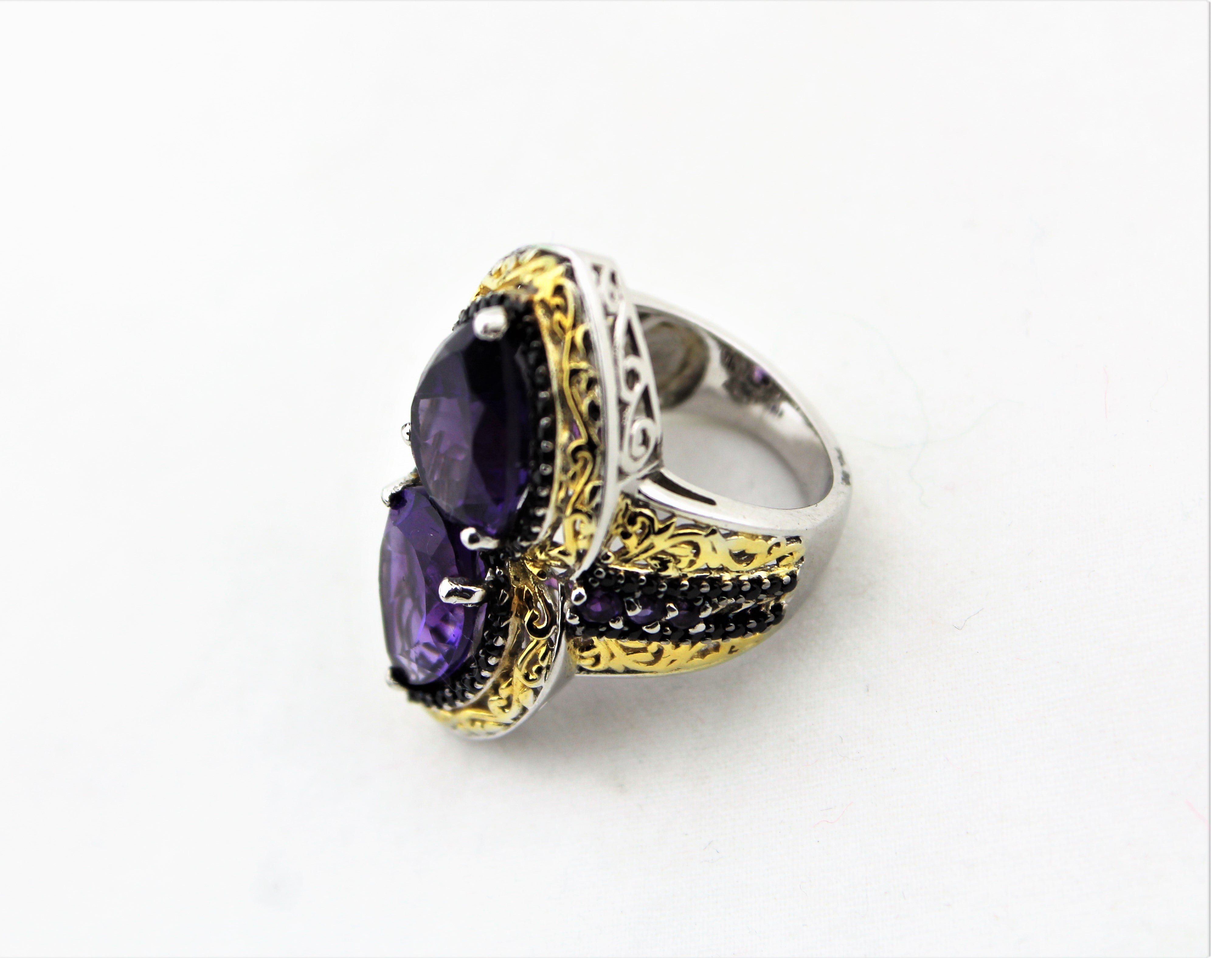 Sterling Silver Double Pear Cut Amethyst Ring