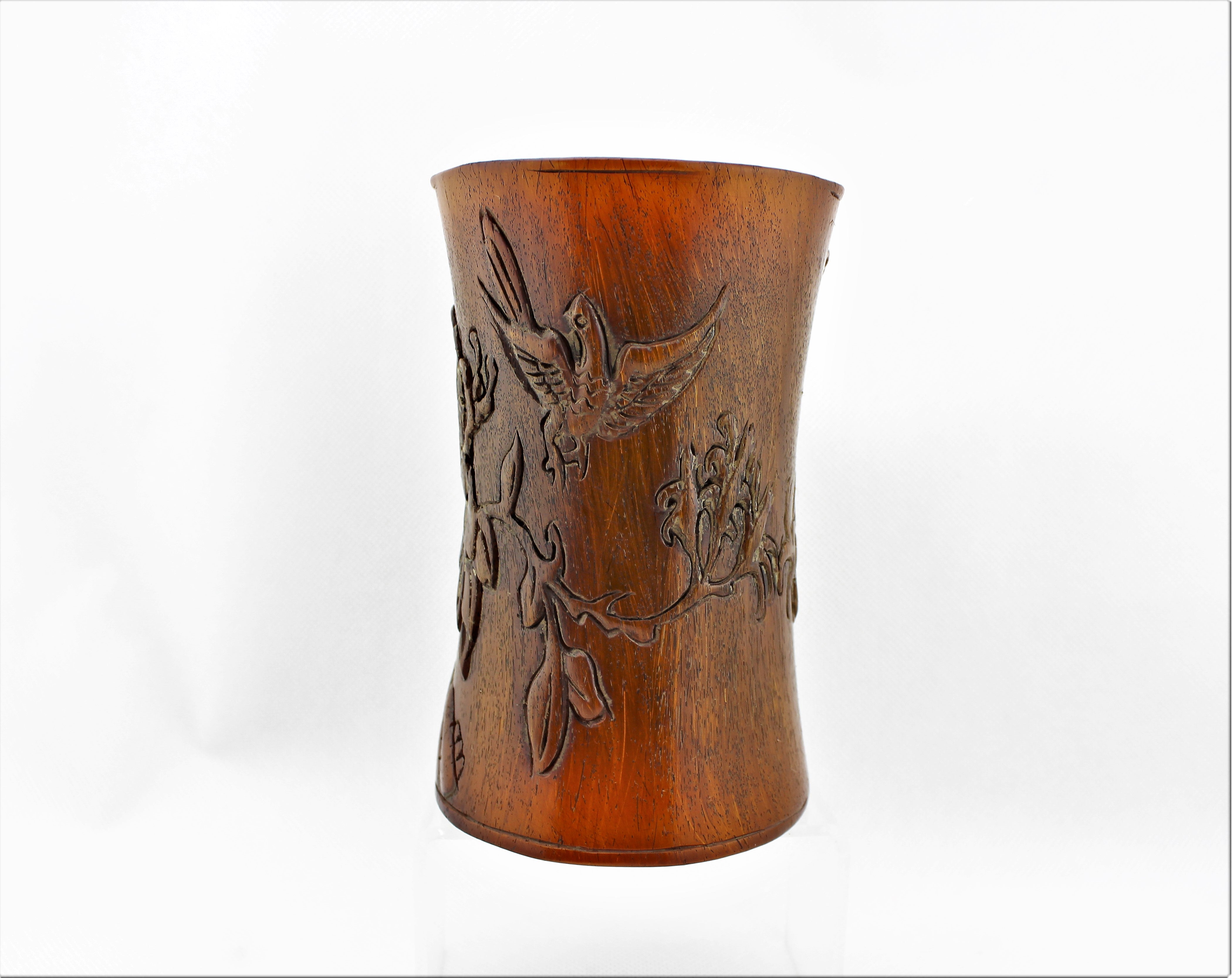 Carved Ox Horn Brush Pot