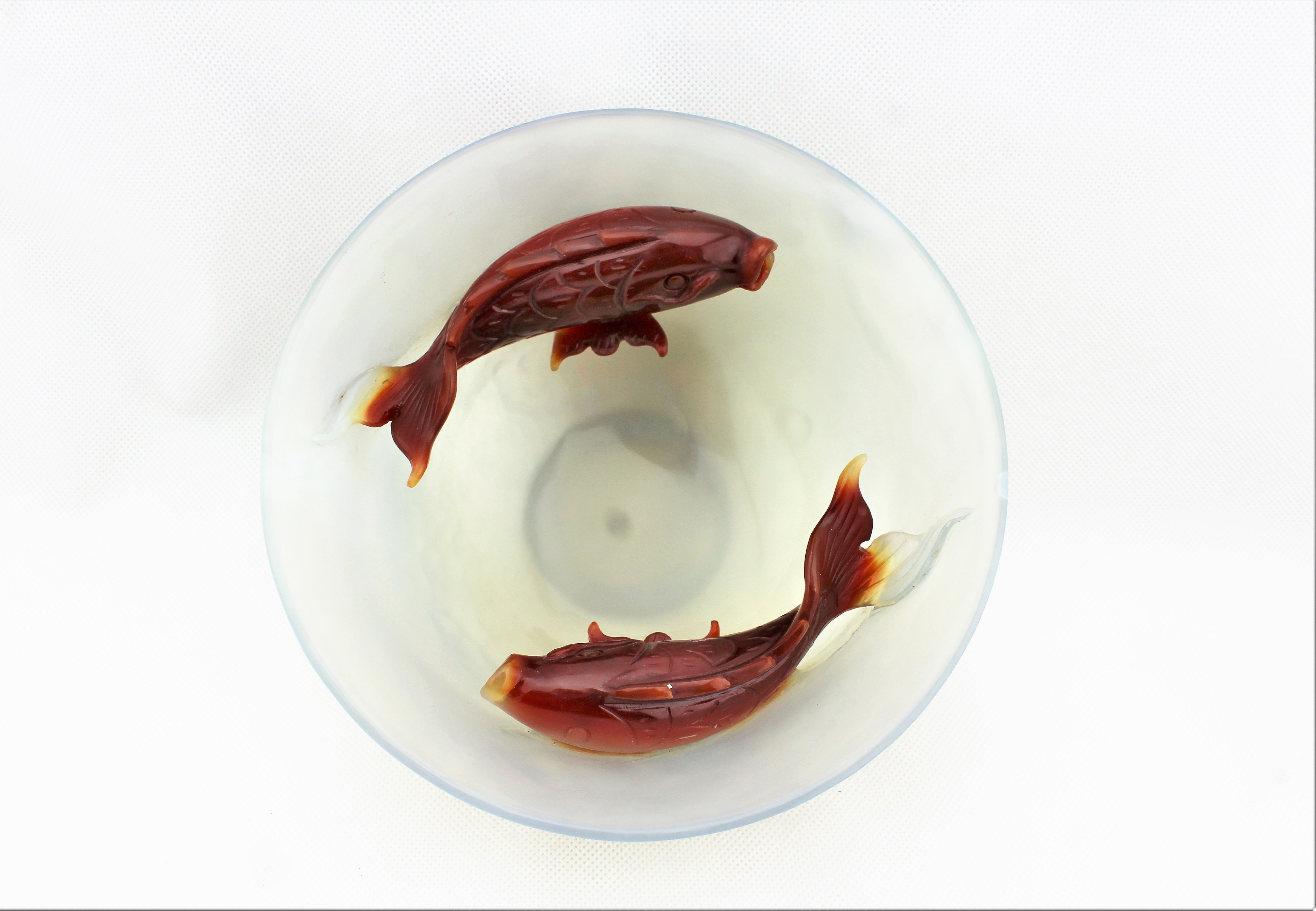 Carved Agate Double Fish Bowl