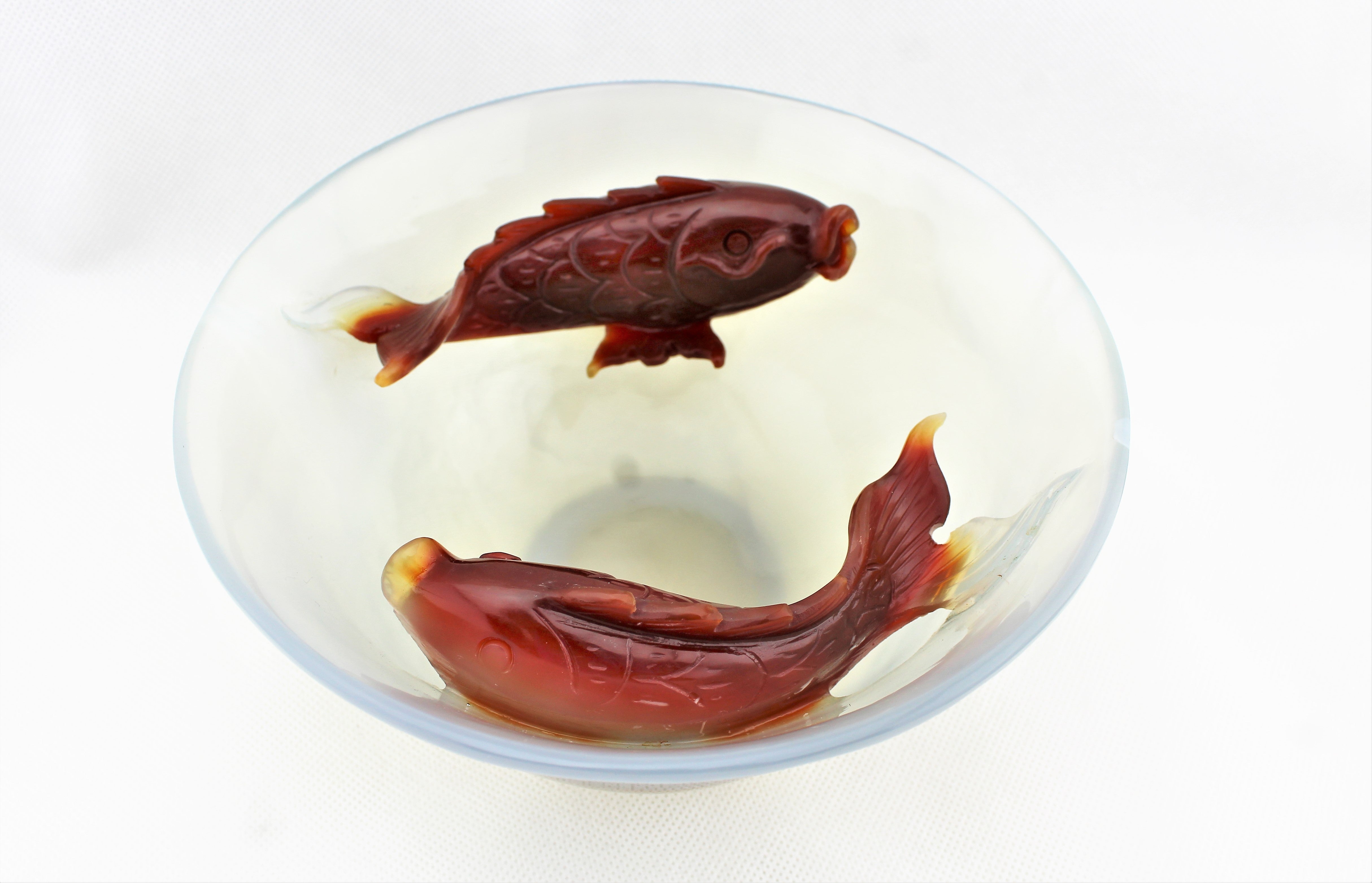 Carved Agate Double Fish Bowl