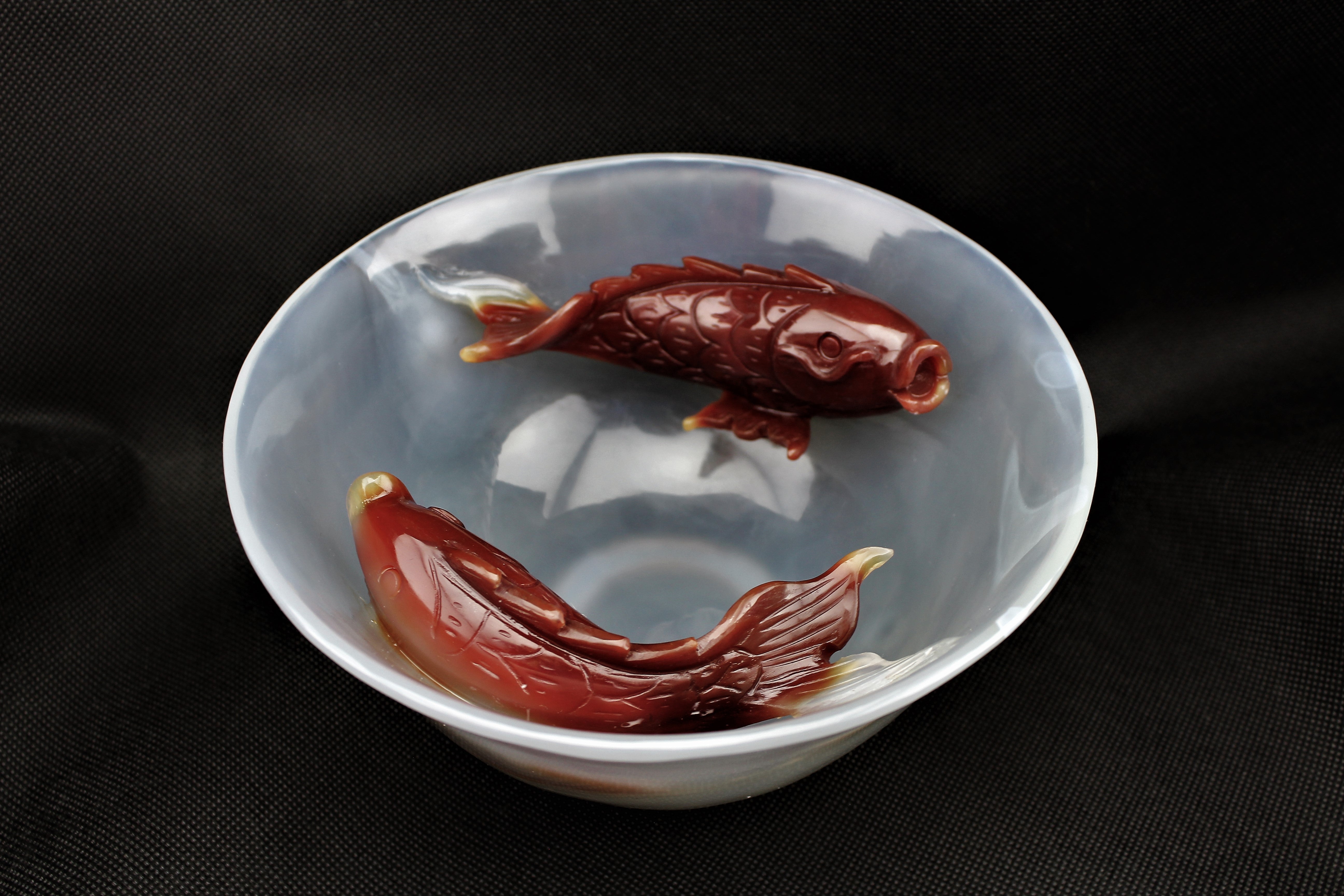 Carved Agate Double Fish Bowl