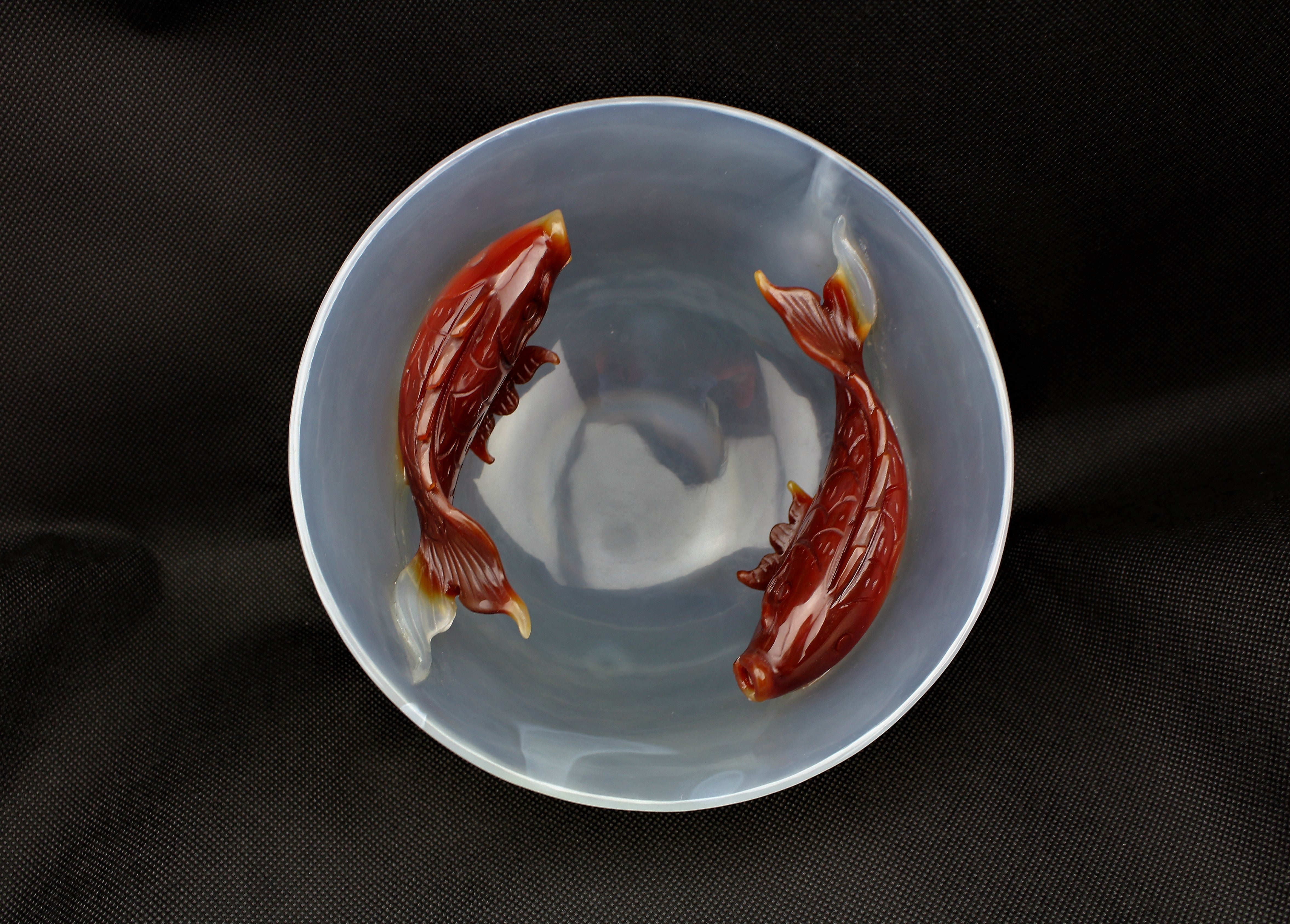 Carved Agate Double Fish Bowl