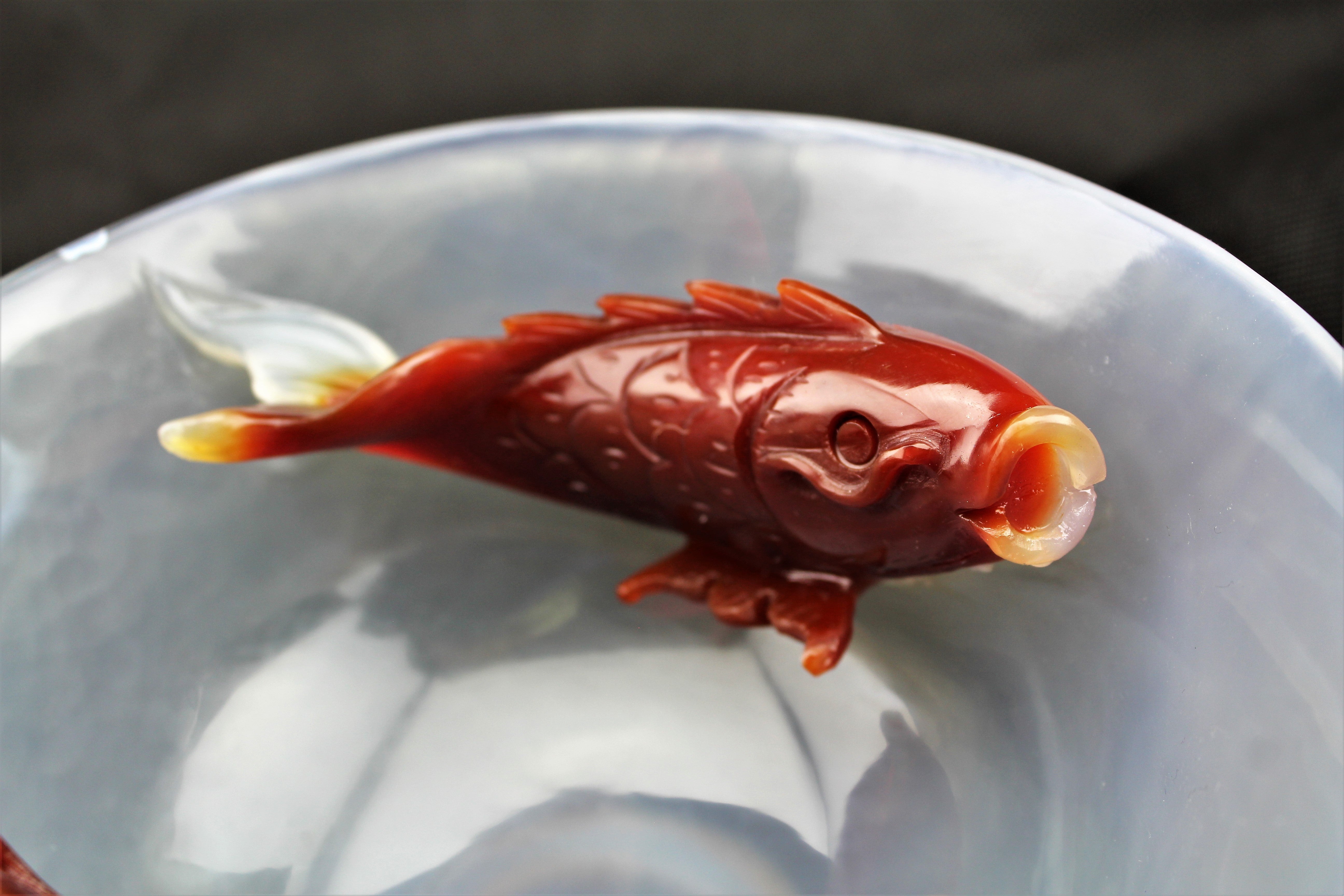 Carved Agate Double Fish Bowl
