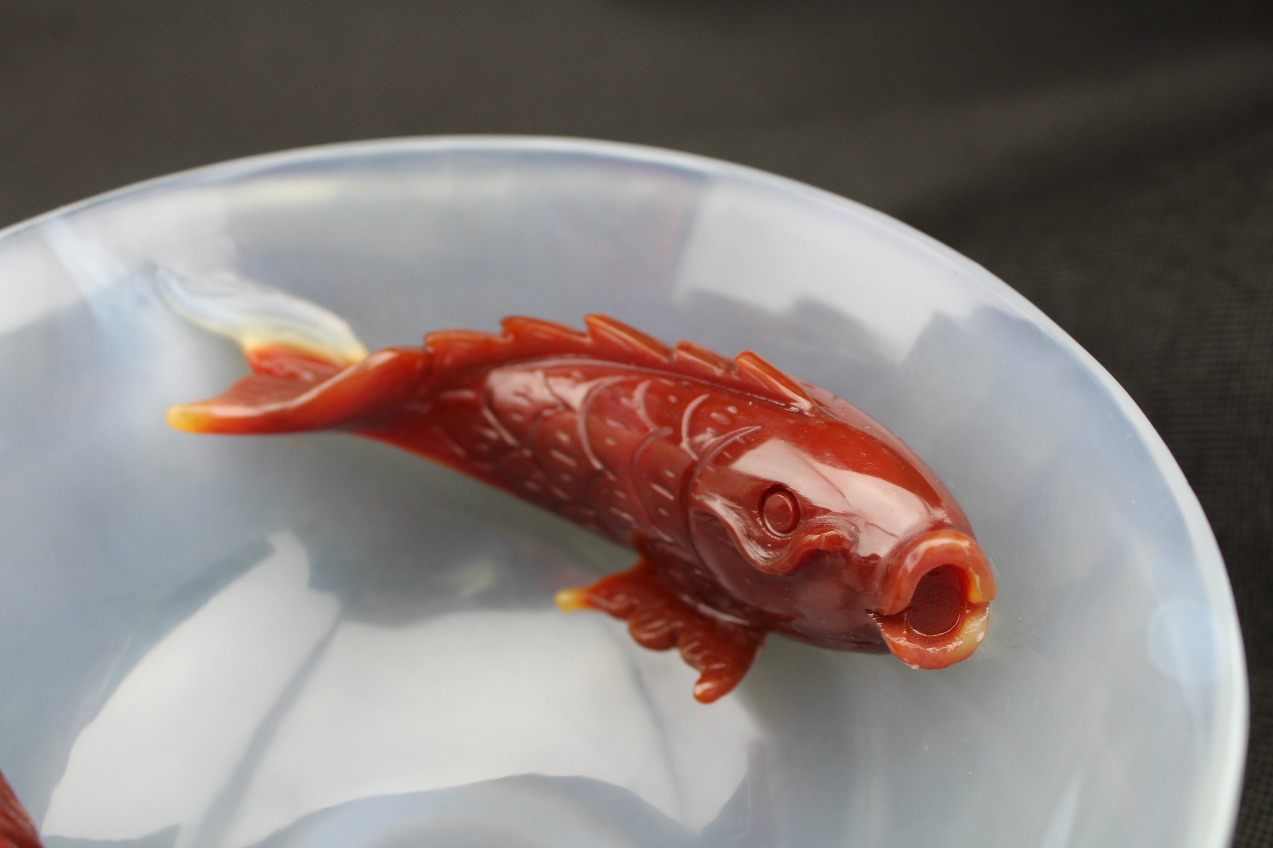 Carved Agate Double Fish Bowl