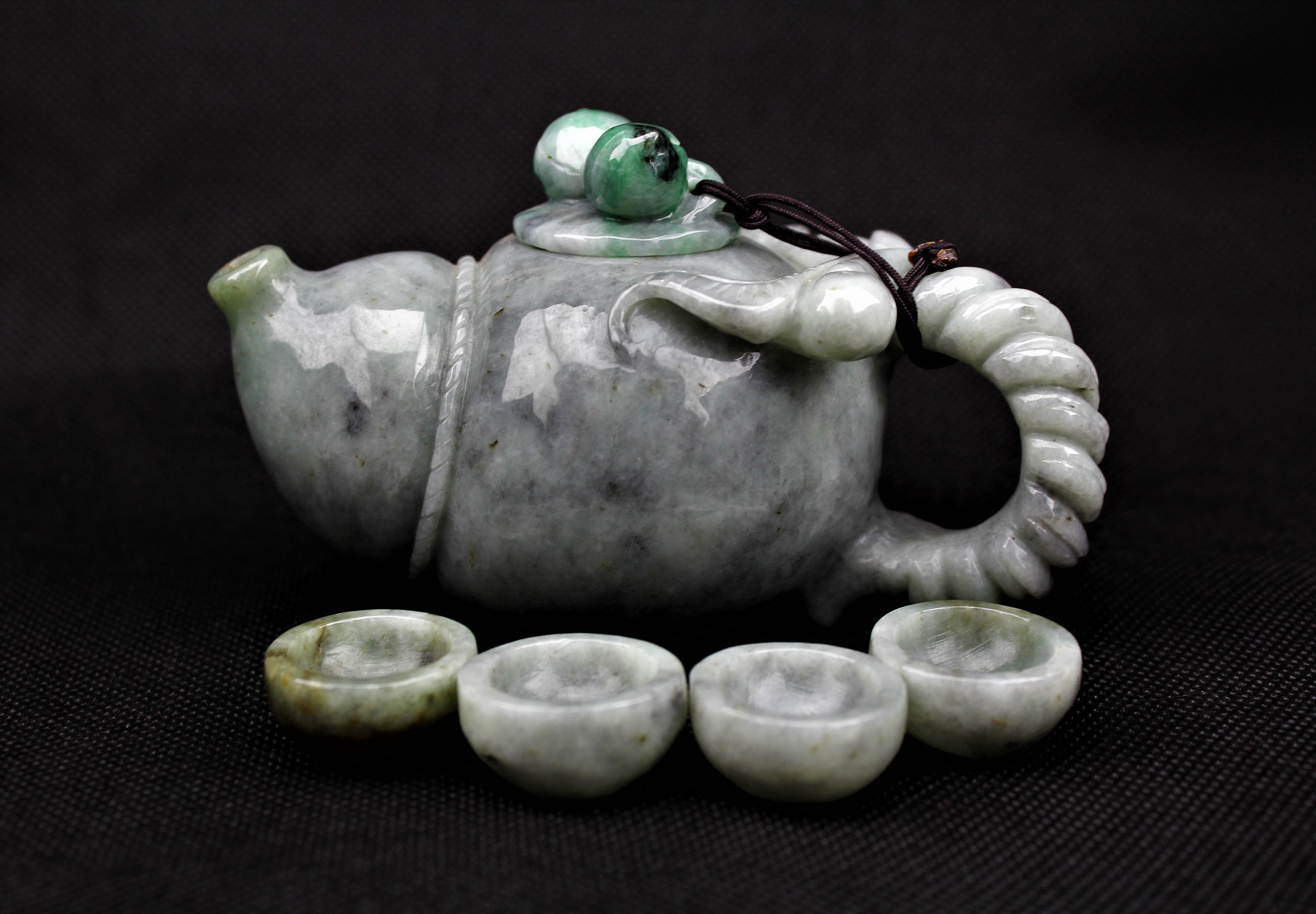 Jadeite Jade Mini Teapot and Cups