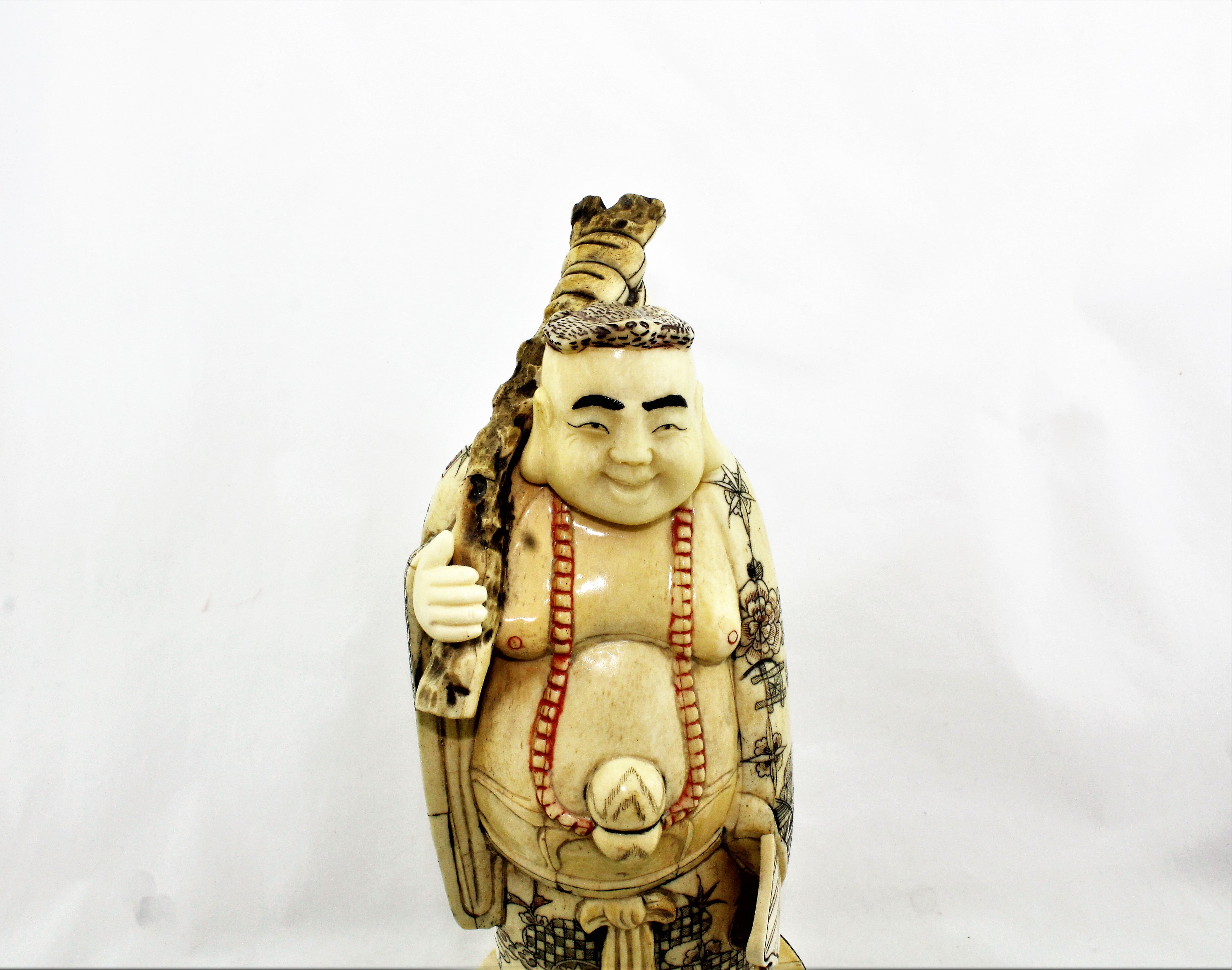 Large Carved Bone Happy Buddha