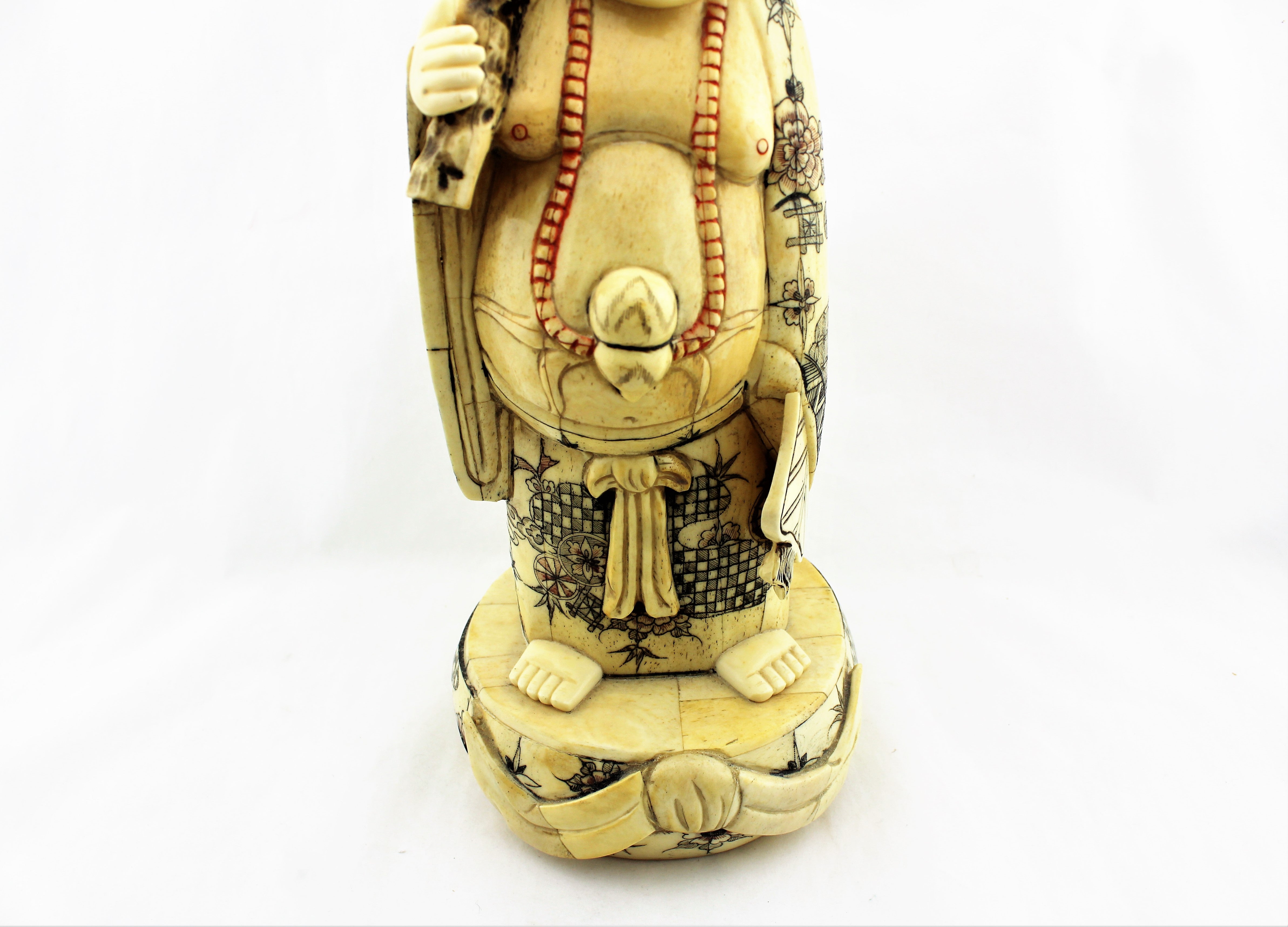 Large Carved Bone Happy Buddha