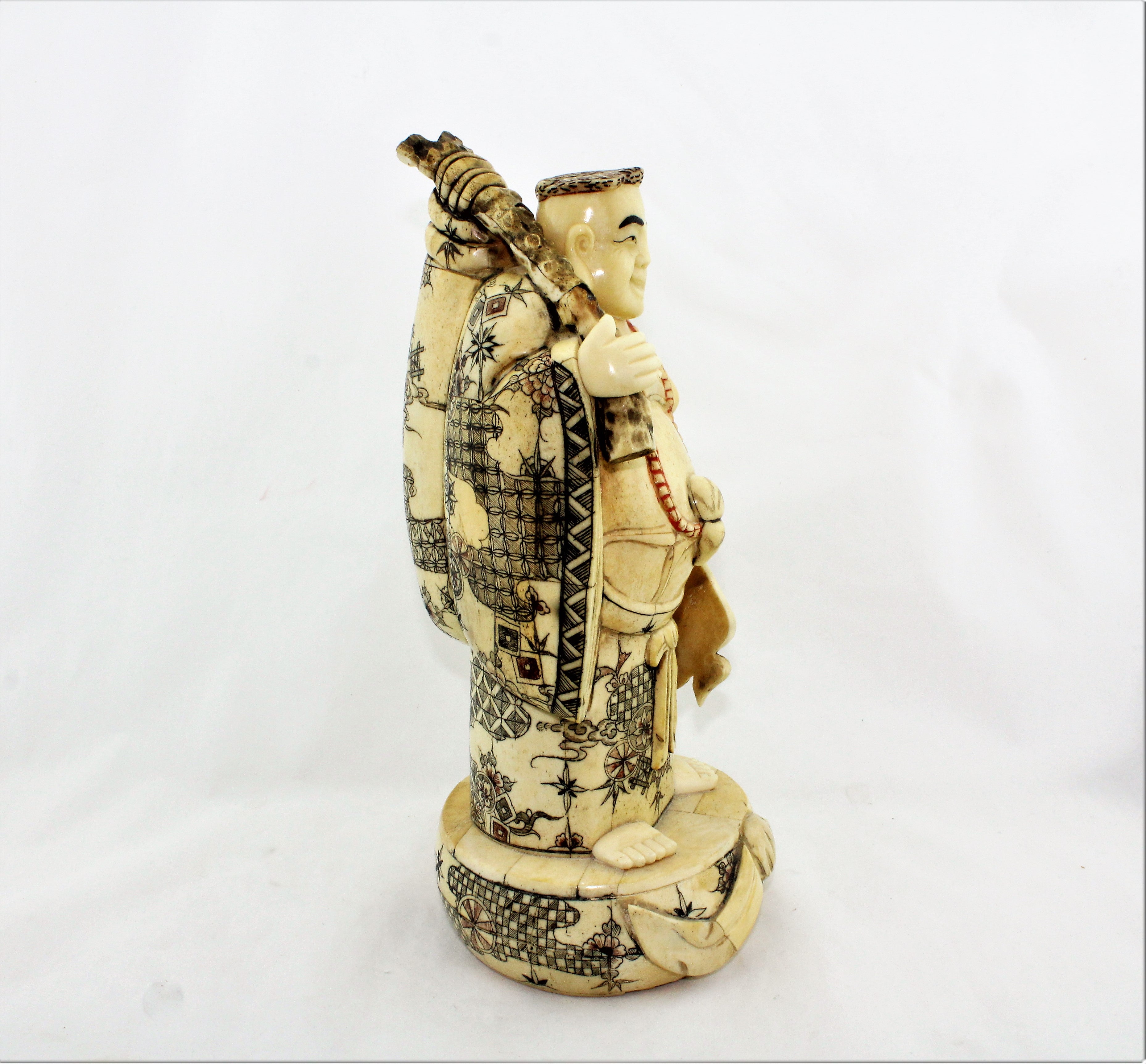 Large Carved Bone Happy Buddha