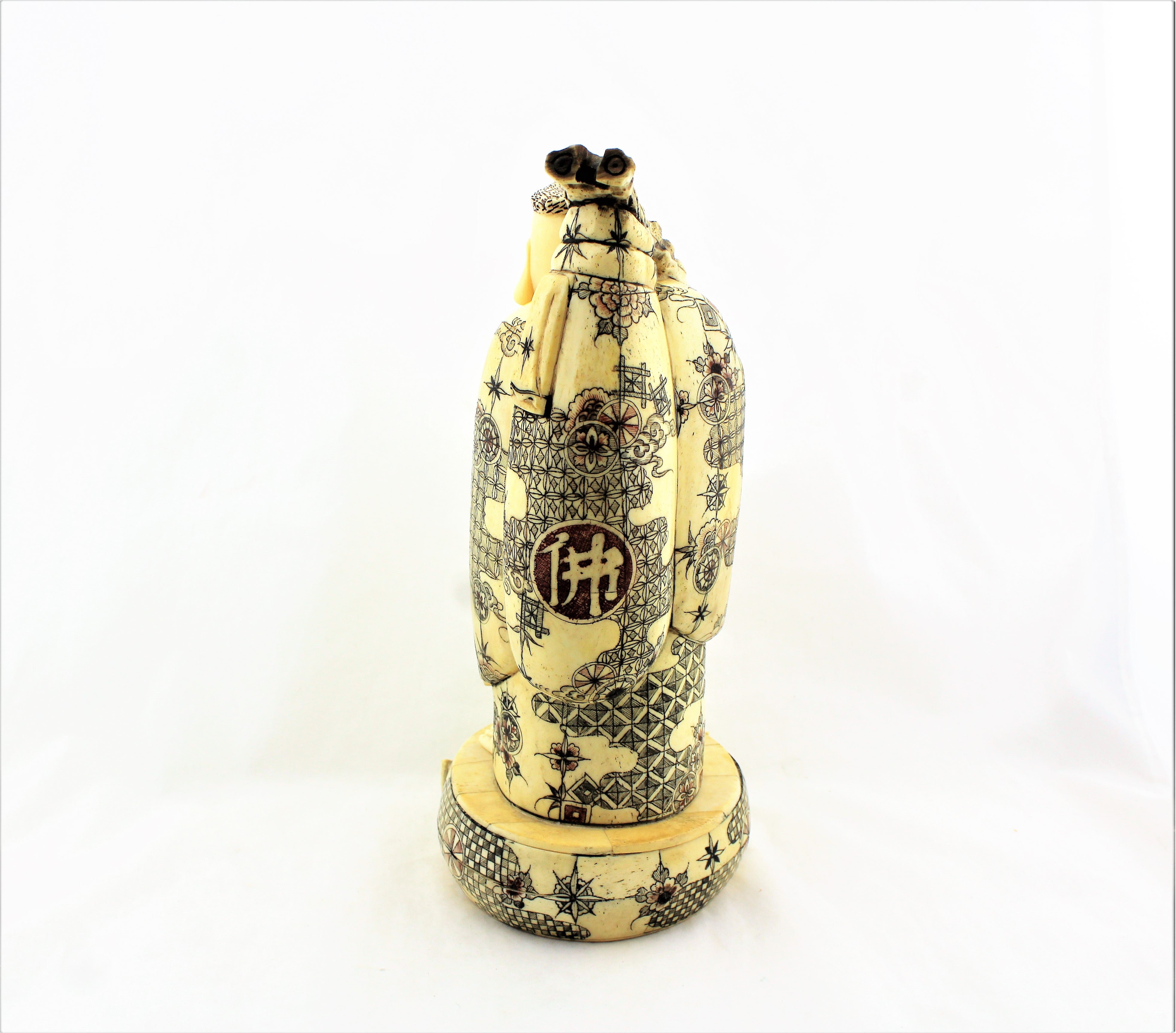 Large Carved Bone Happy Buddha
