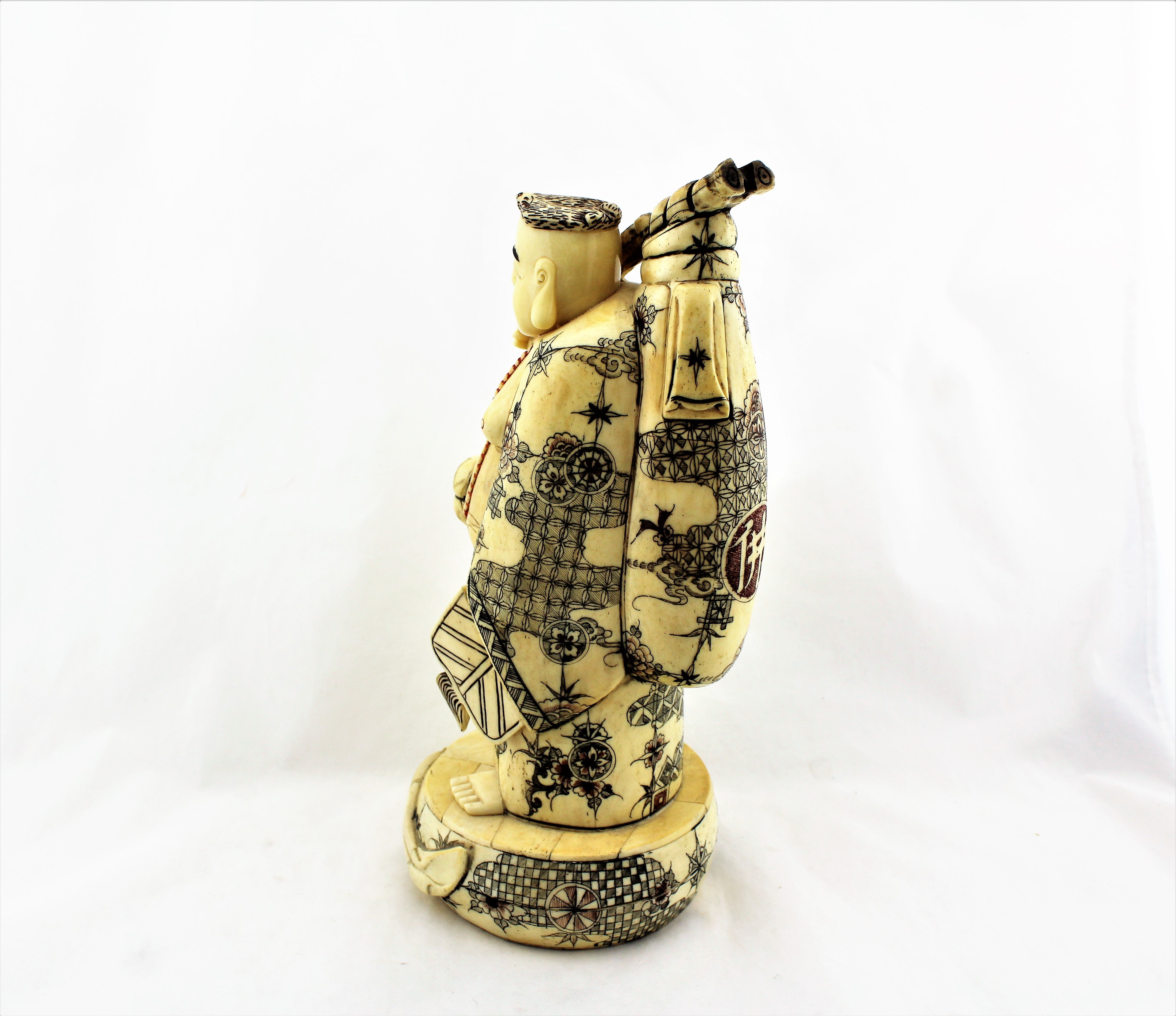 Large Carved Bone Happy Buddha