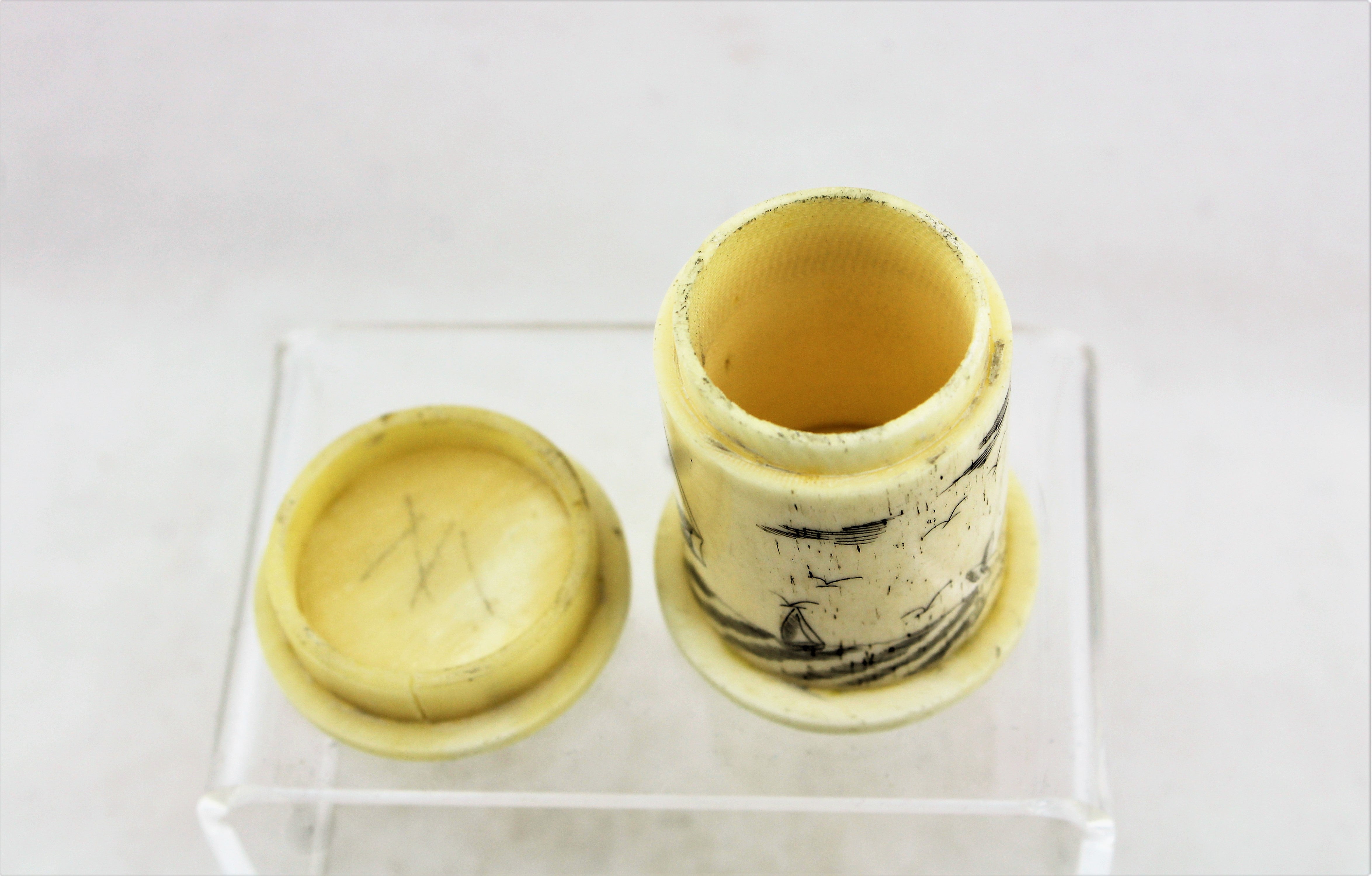 Bone Scrimshaw Canister