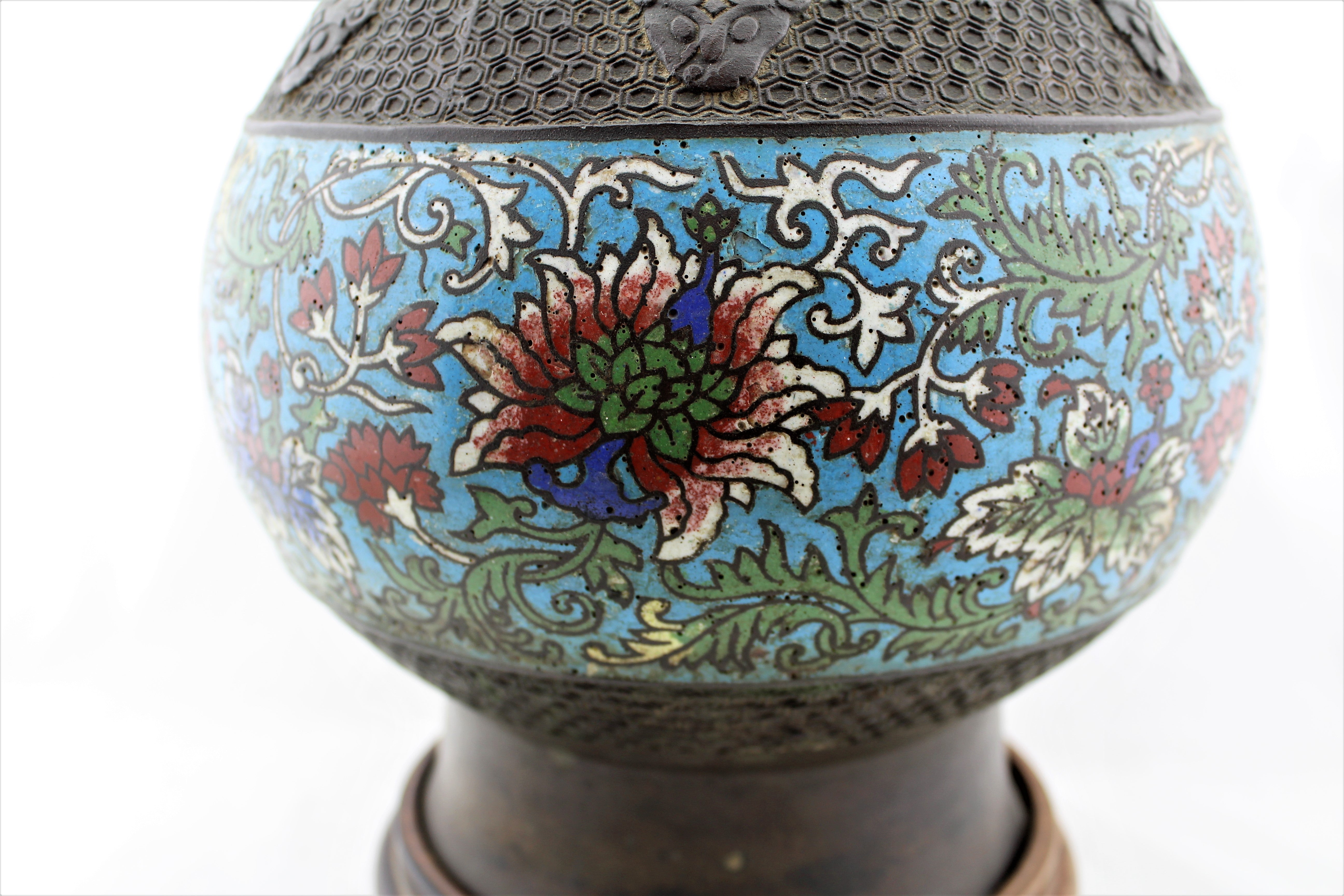 Antique Japanese Bronze Cloisonne Vase