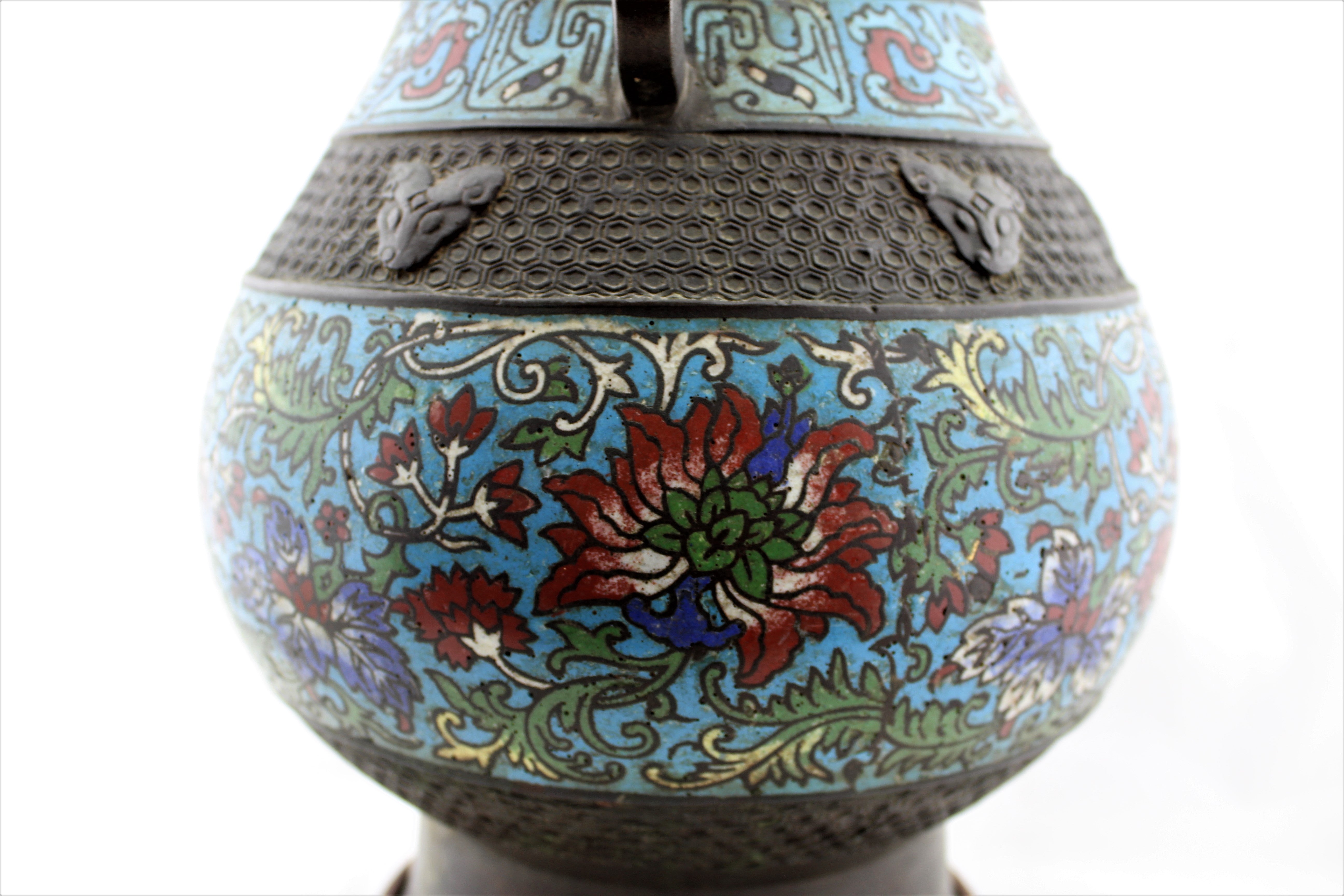 Antique Japanese Bronze Cloisonne Vase