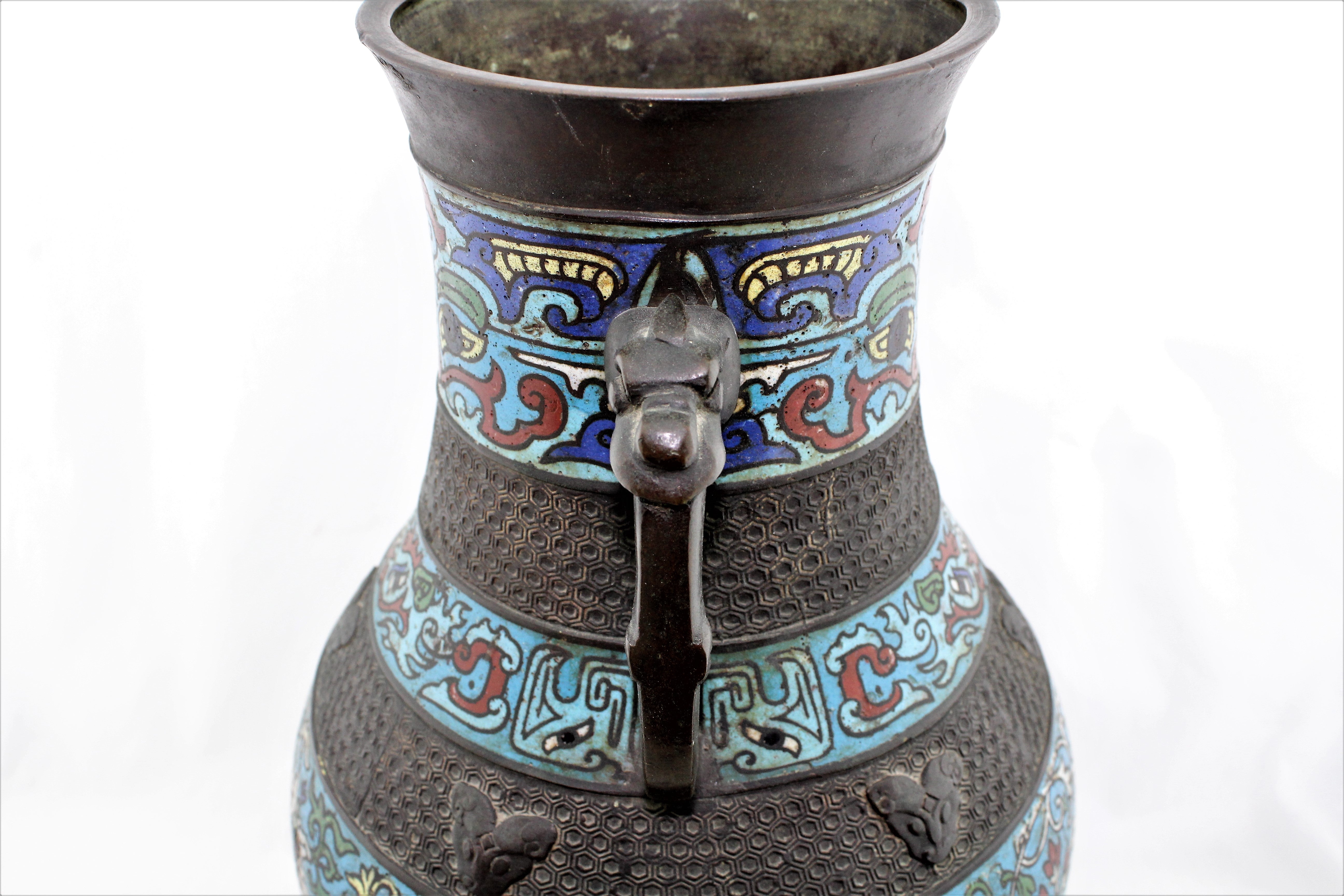 Antique Japanese Bronze Cloisonne Vase