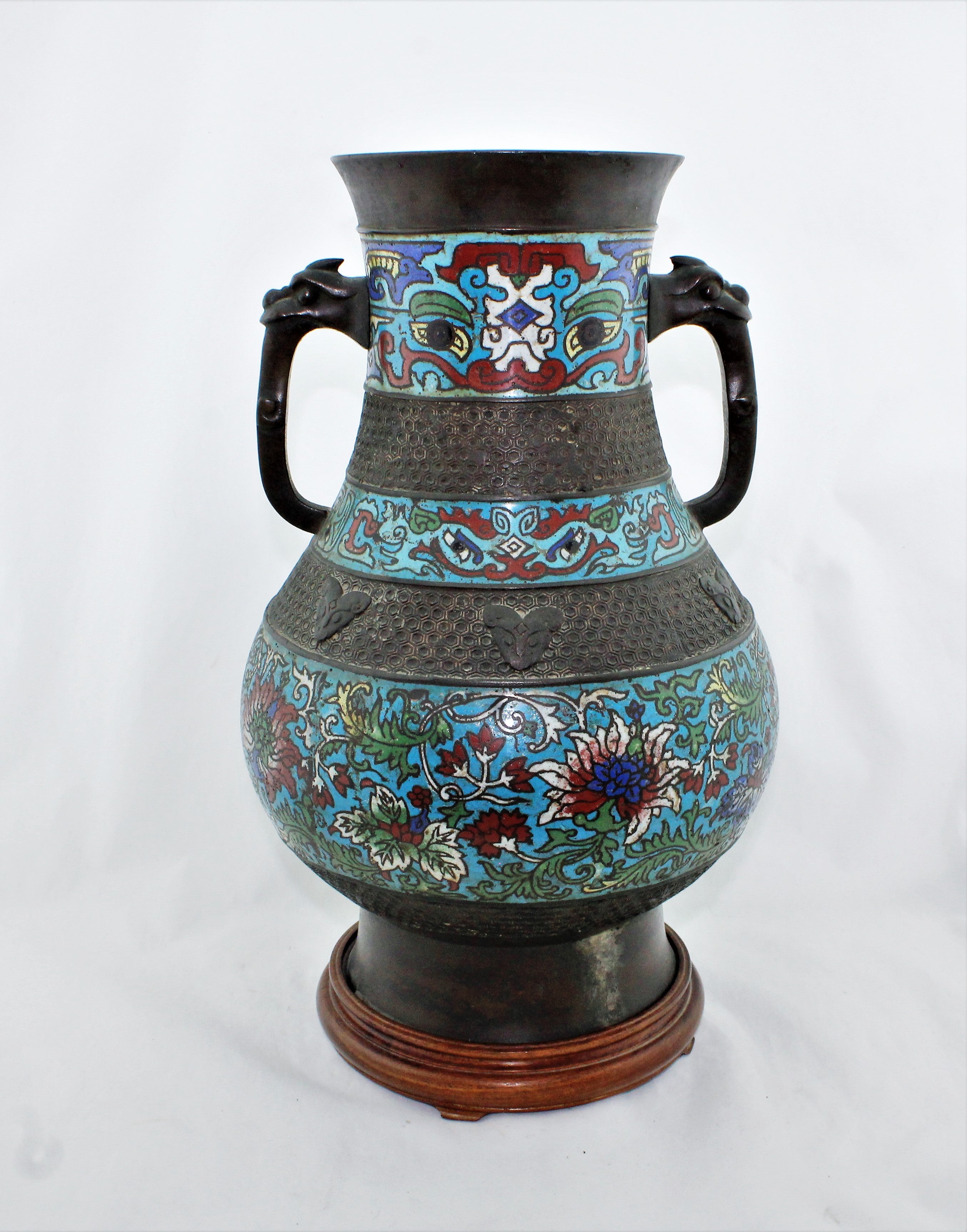 Antique Japanese Bronze Cloisonne Vase