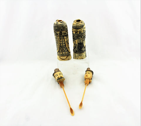 Carved Bone Snuff Bottle Pair