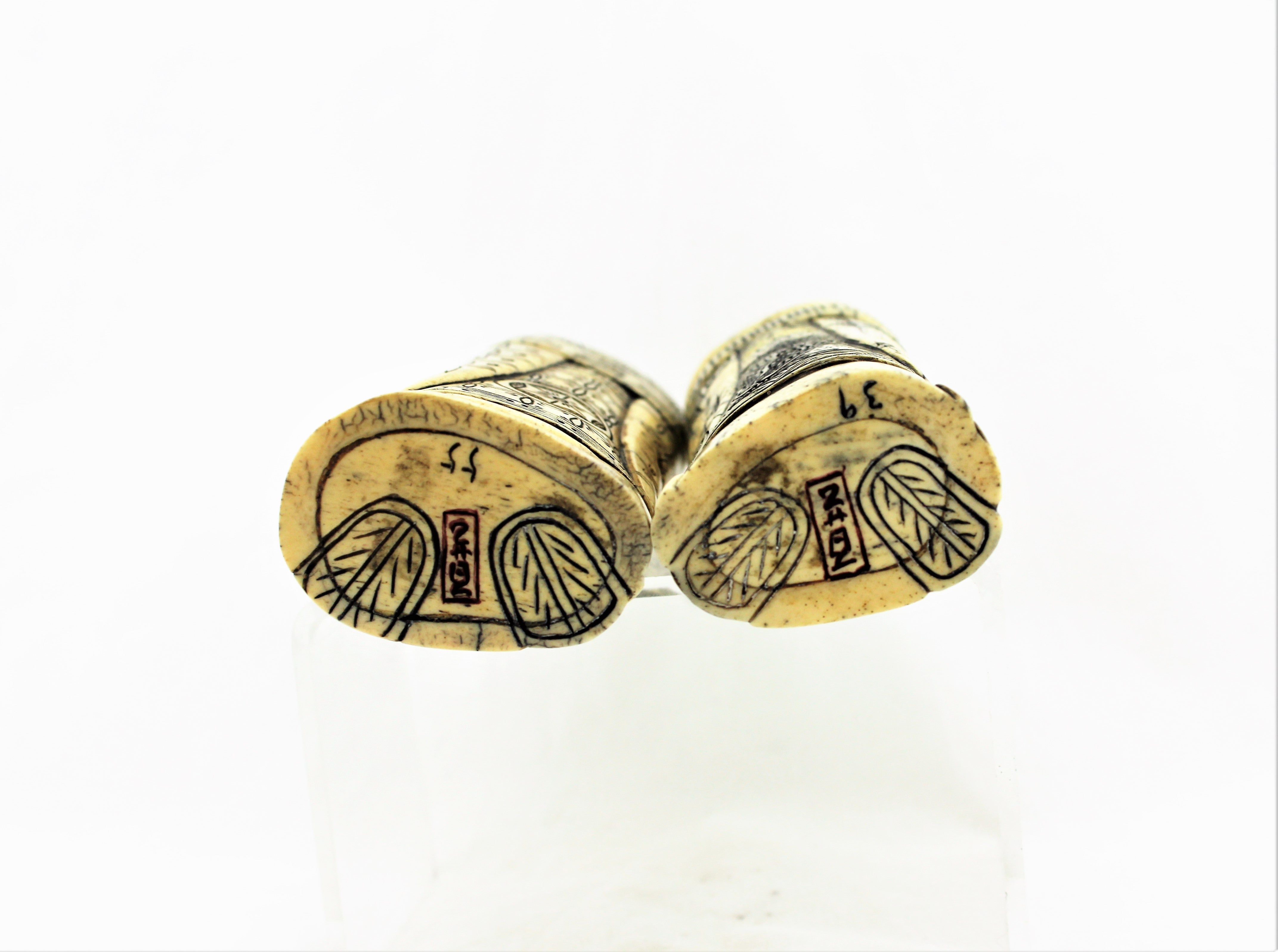 Carved Bone Snuff Bottle Pair