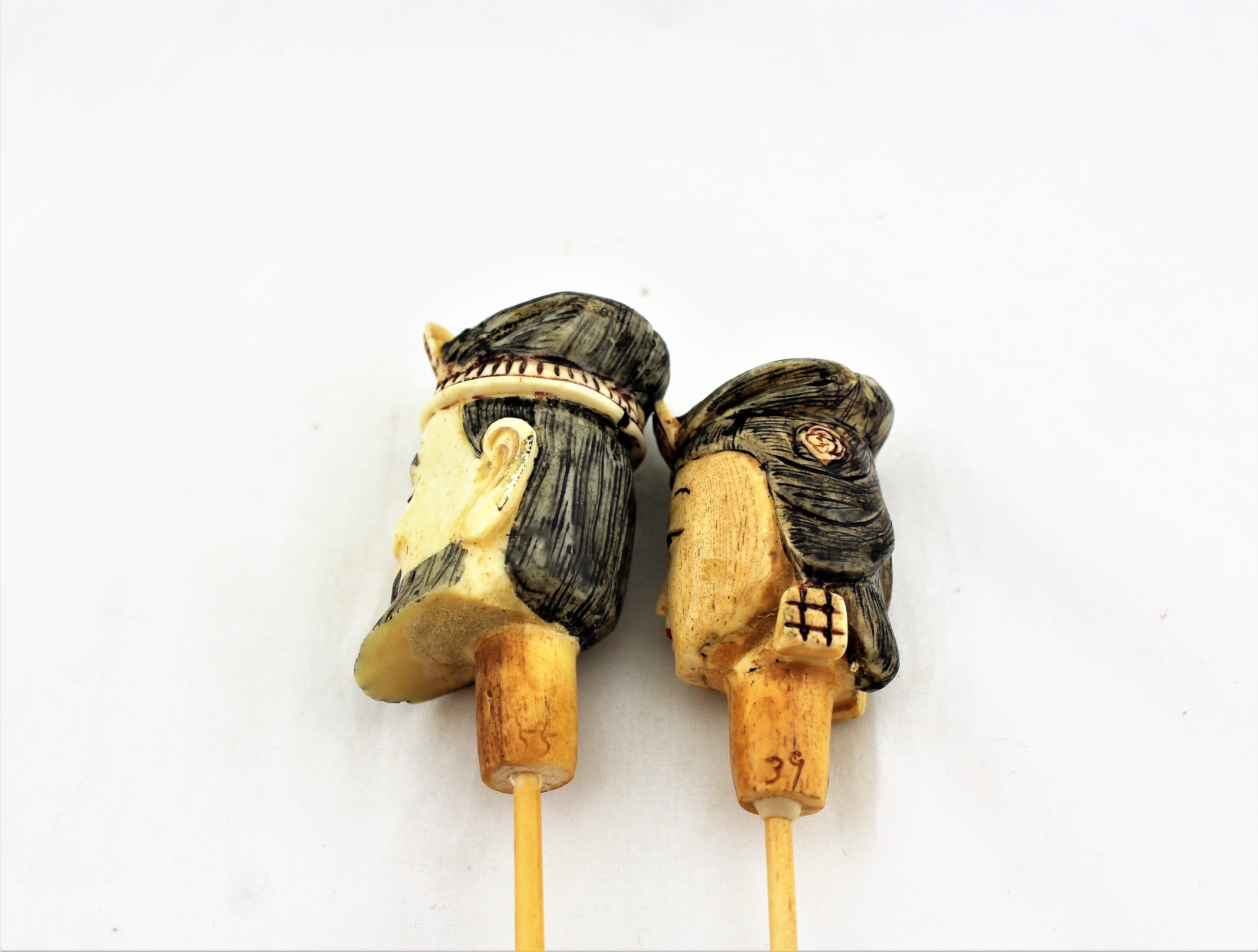 Carved Bone Snuff Bottle Pair