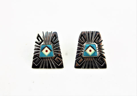 Abraham Begay Sterling Silver Overlay Earrings