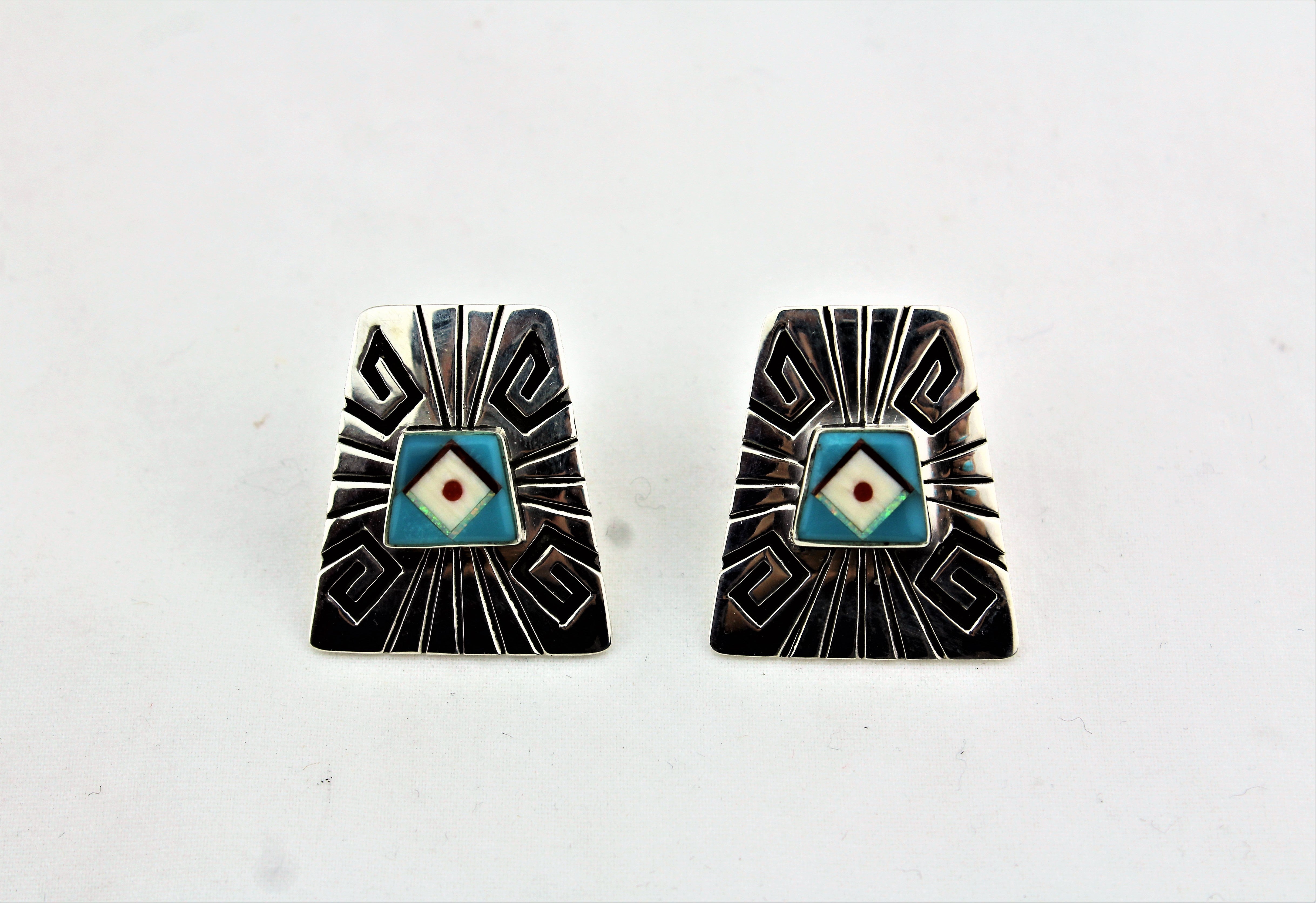 Abraham Begay Sterling Silver Overlay Earrings