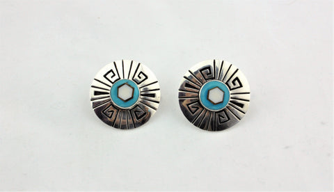 Abraham Begay Sterling Silver Overlay Earrings