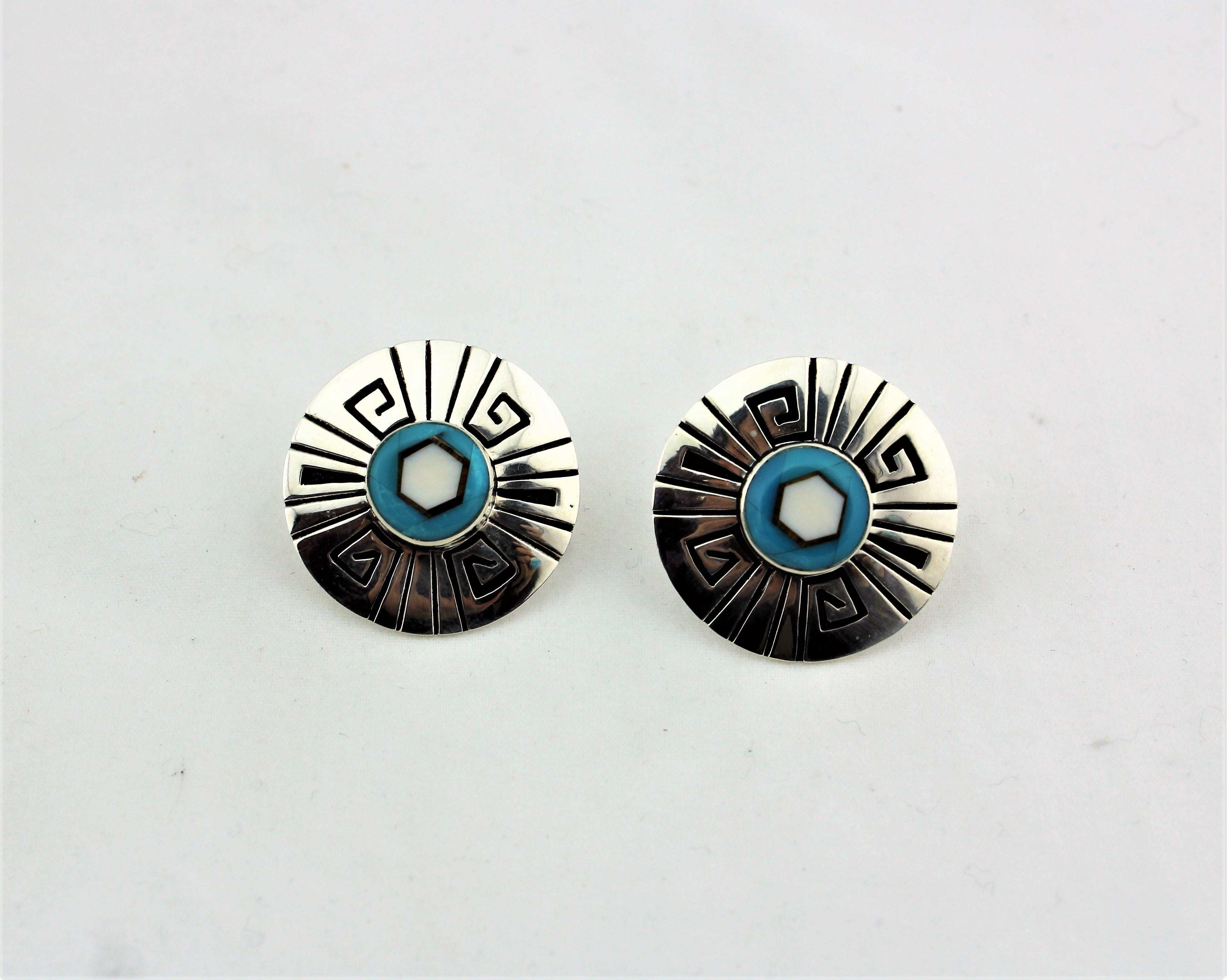 Abraham Begay Sterling Silver Overlay Earrings