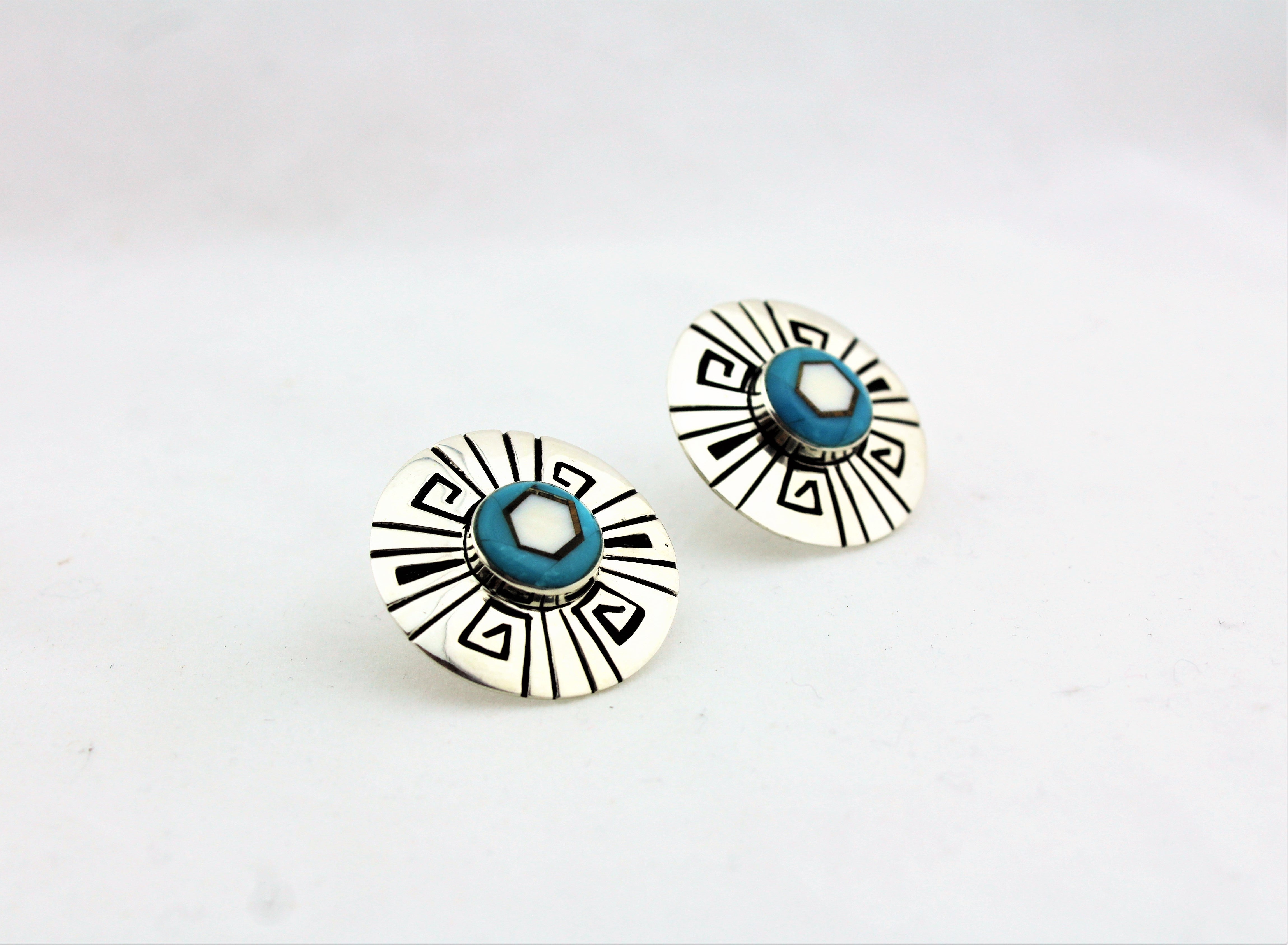 Abraham Begay Sterling Silver Overlay Earrings