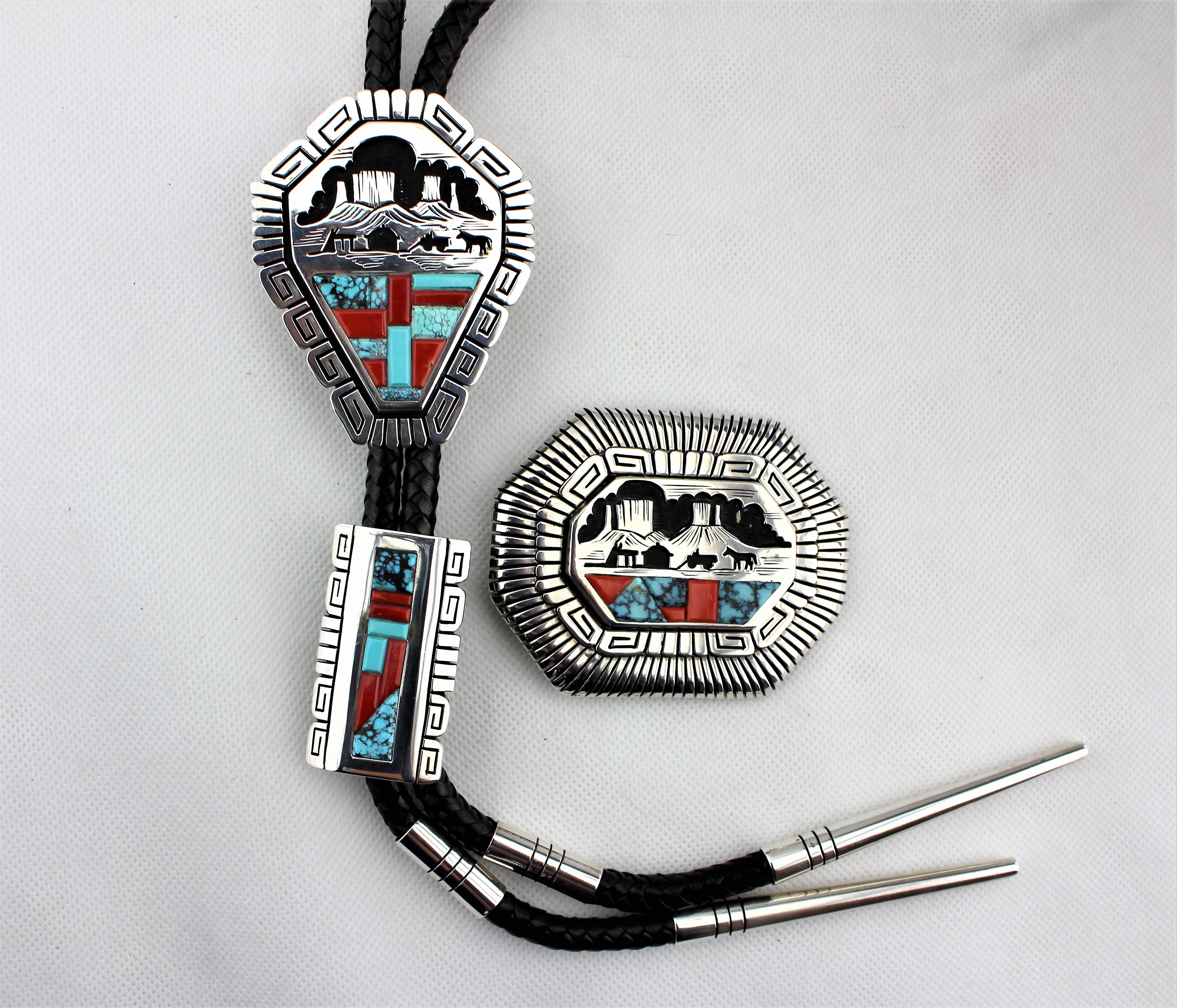 Alvin and Lula Begay Storyteller Bolo Tie Buckle Set