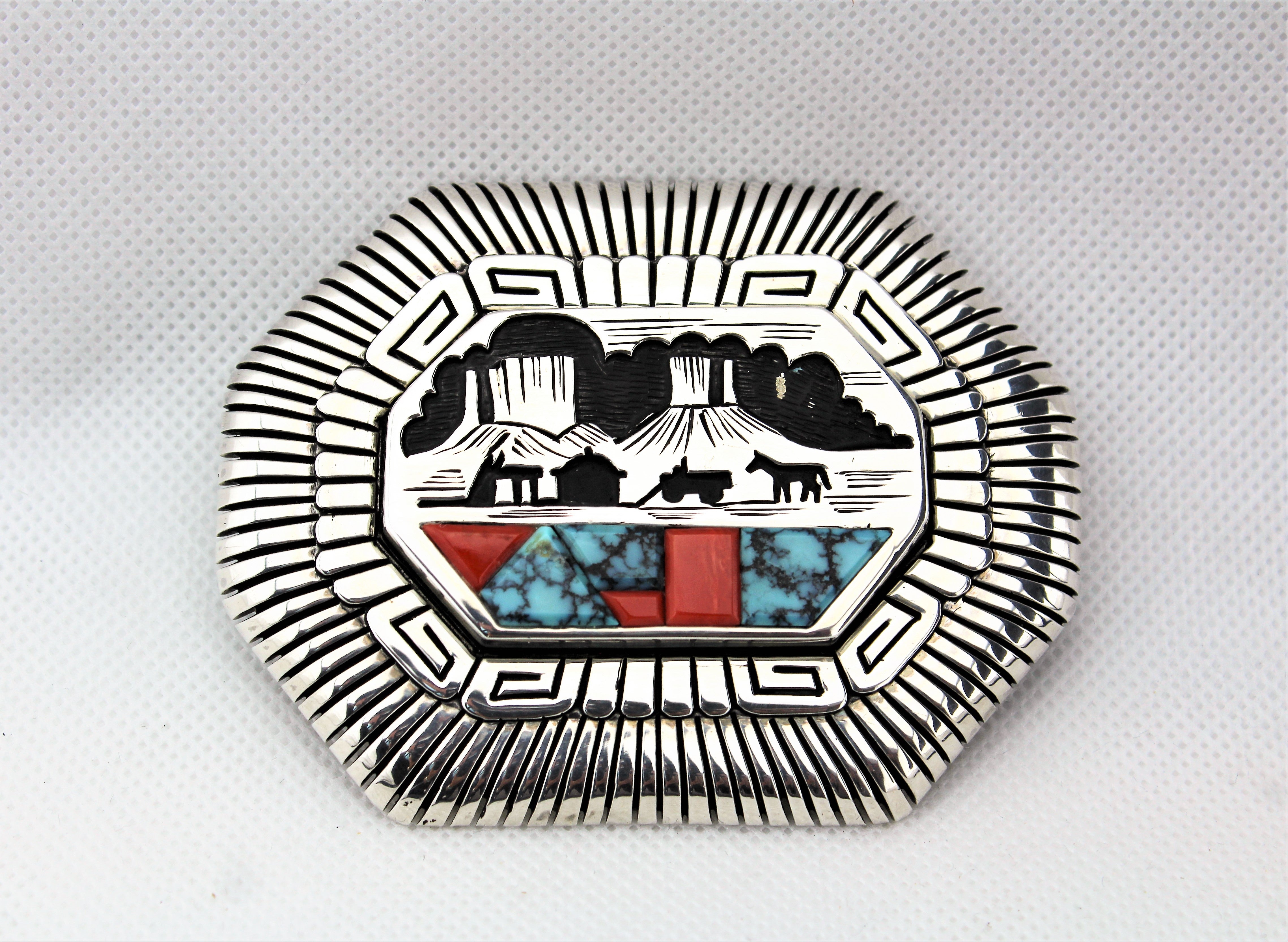 Alvin and Lula Begay Storyteller Bolo Tie Buckle Set