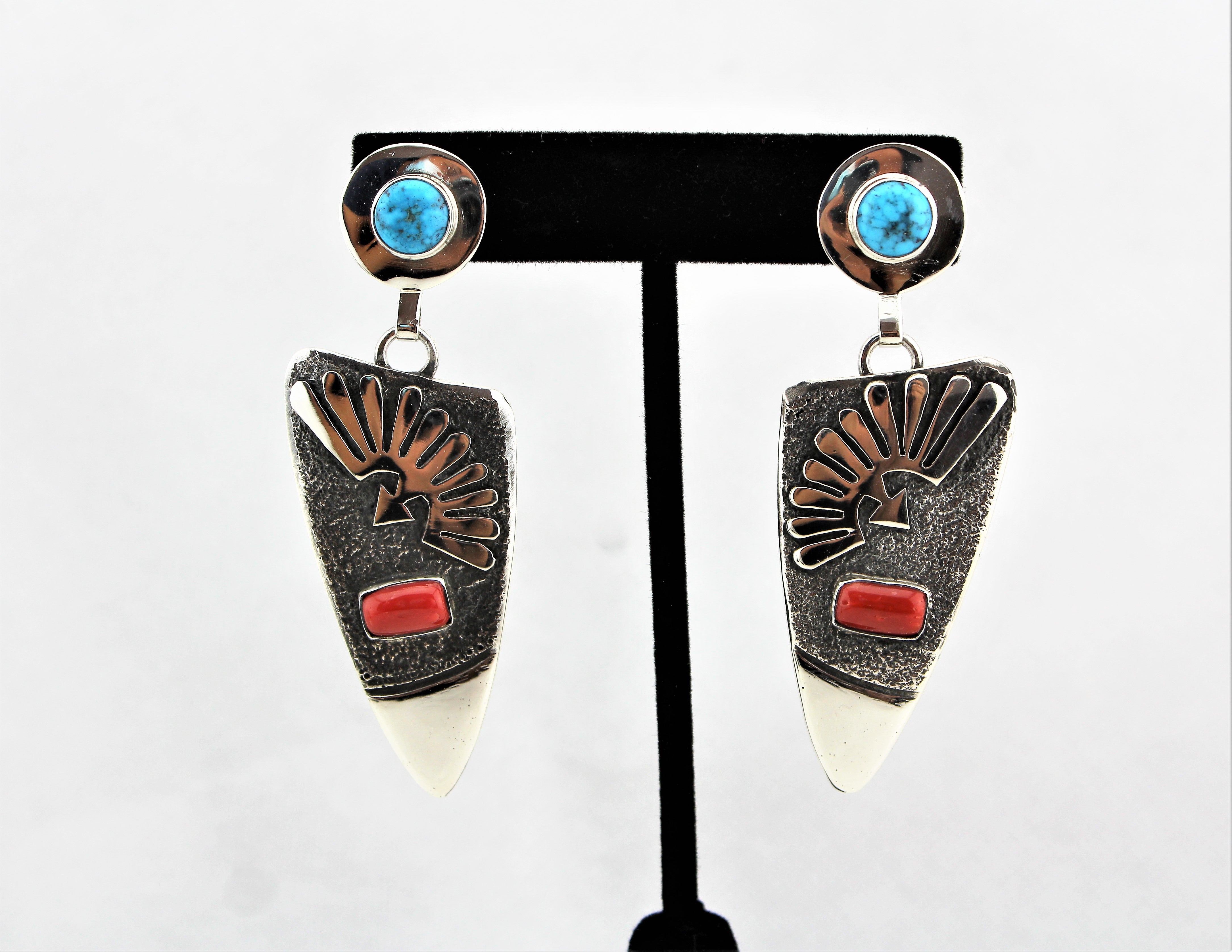 Jack Tom Sterling Turquoise and Coral Earrings