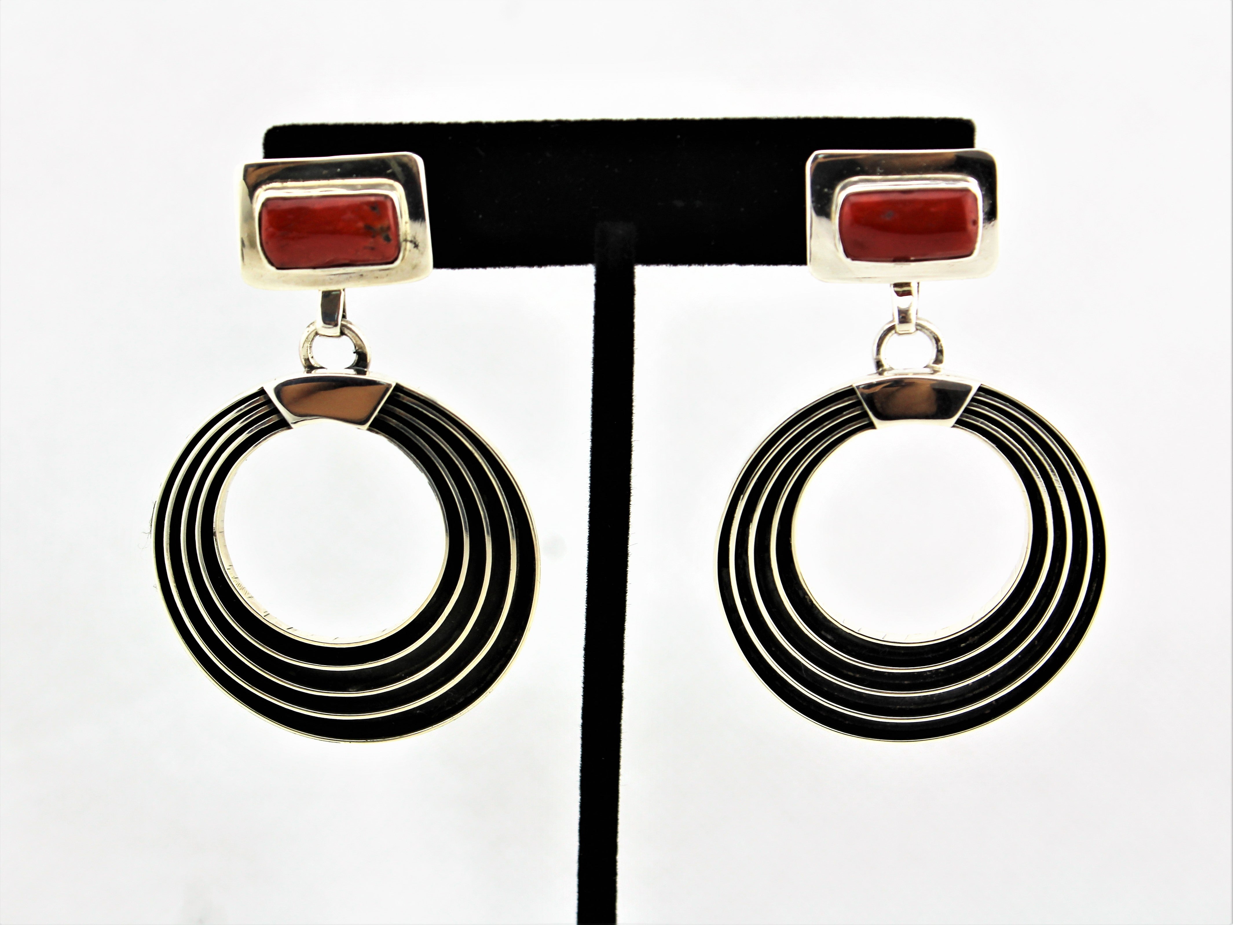 Jack Tom Round Sterling Coral Earrings