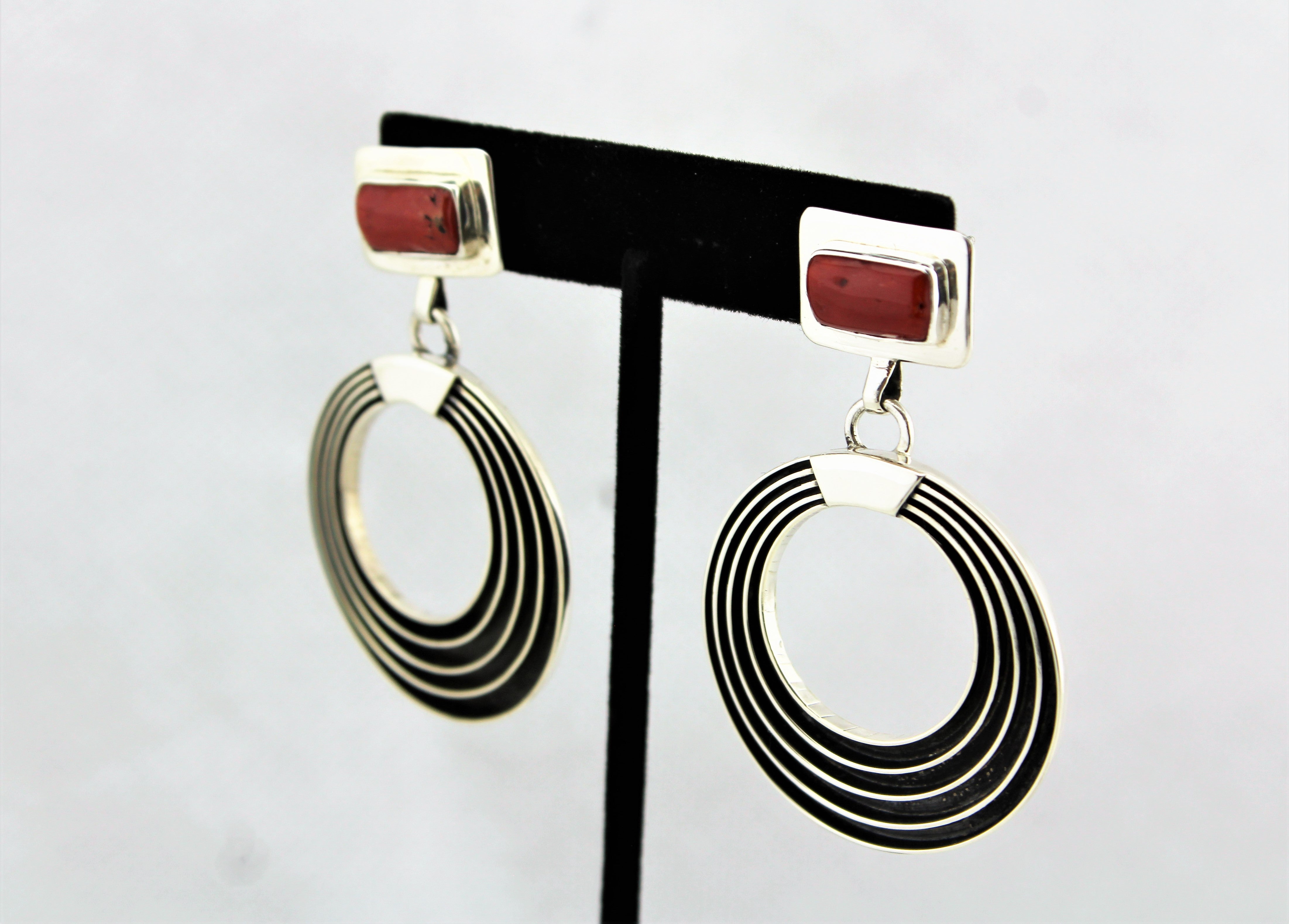 Jack Tom Round Sterling Coral Earrings