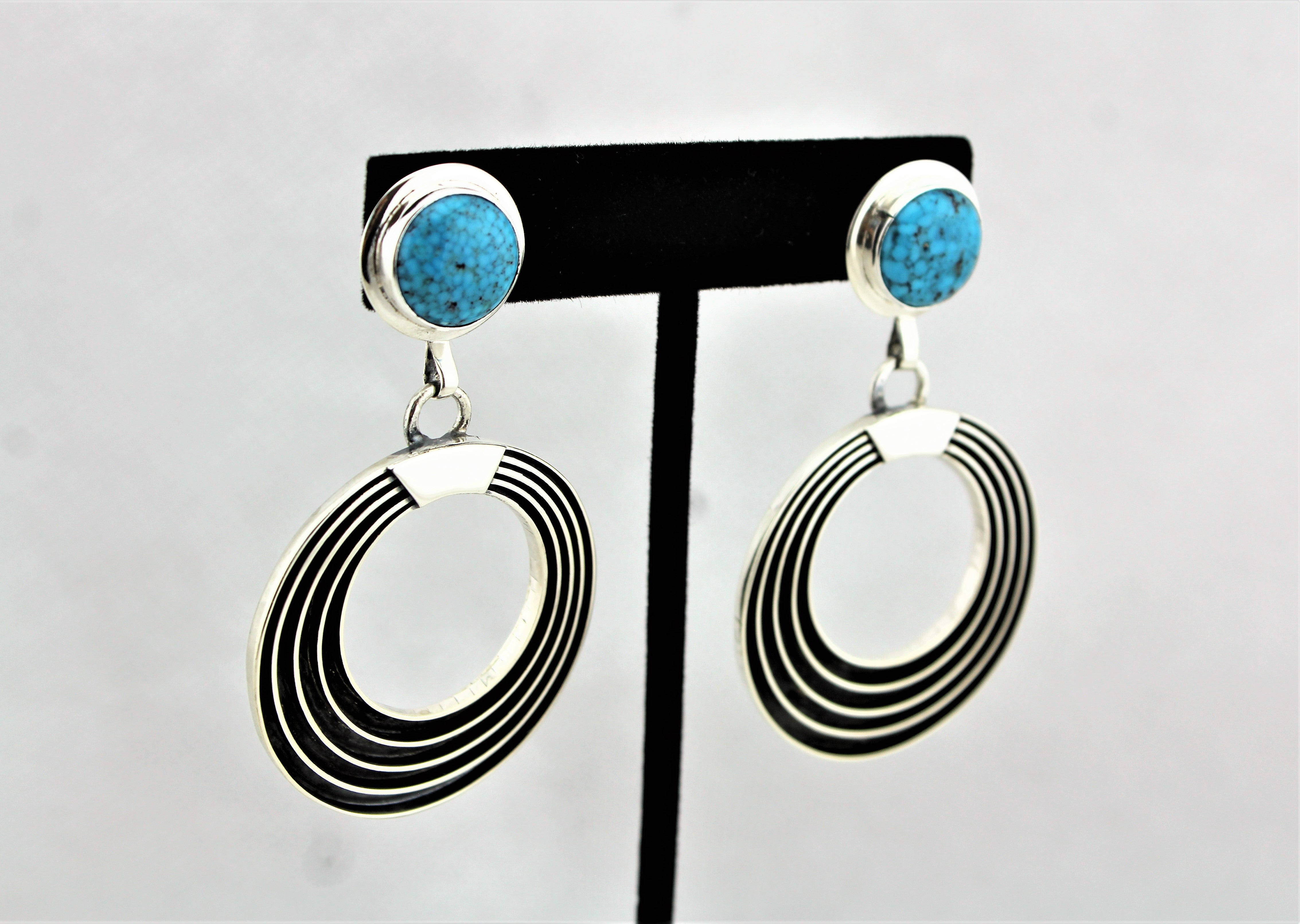 Jack Tom Sterling Turquoise Round Earrings